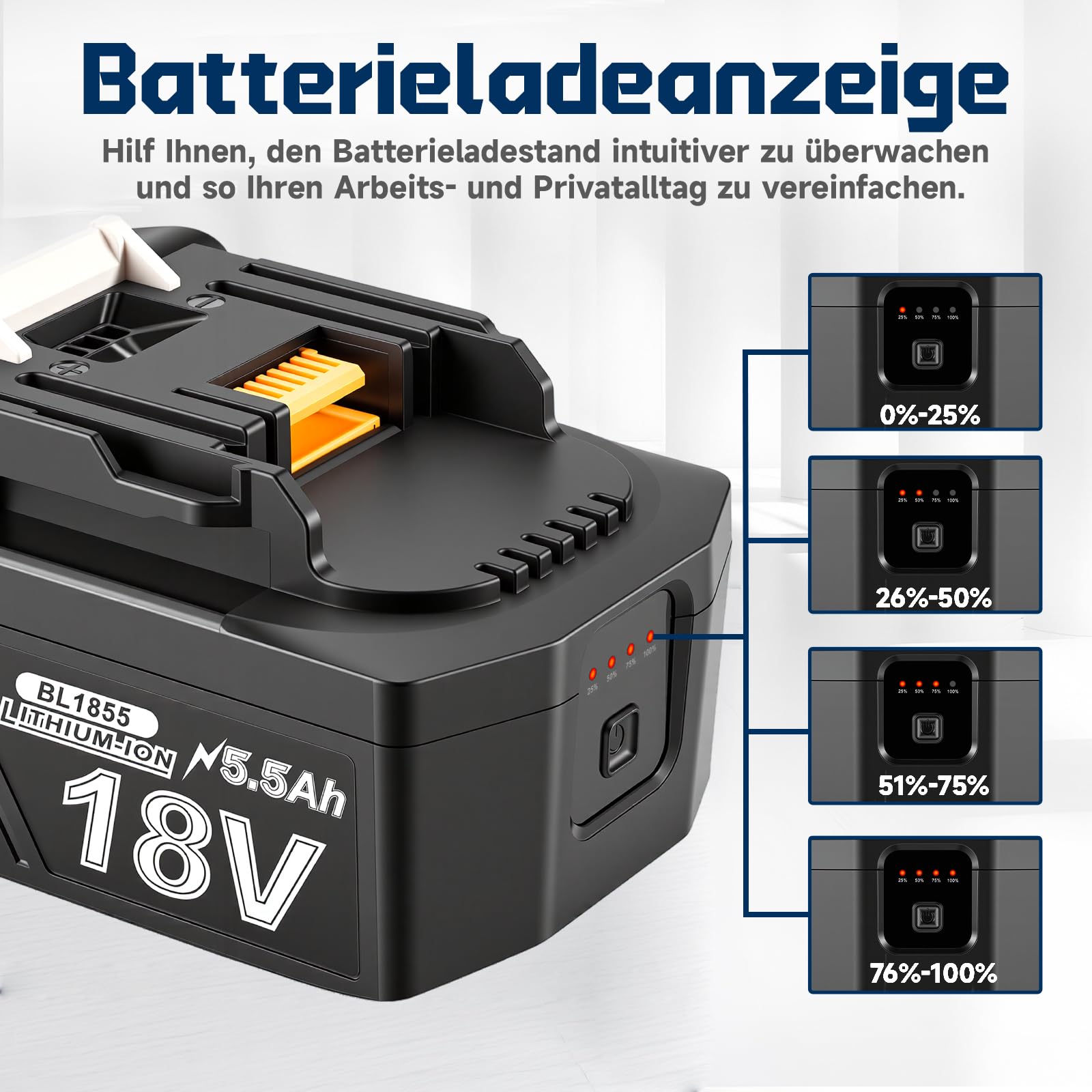 Lot de 2 batteries de rechange, 18 V, 5500 mAh, 18 V, avec chargeur DC18RC, compatibles avec BL1860, BL1860B, BL1855, BL1855B, BL1850, BL1850B, BL1860B, DC18RC