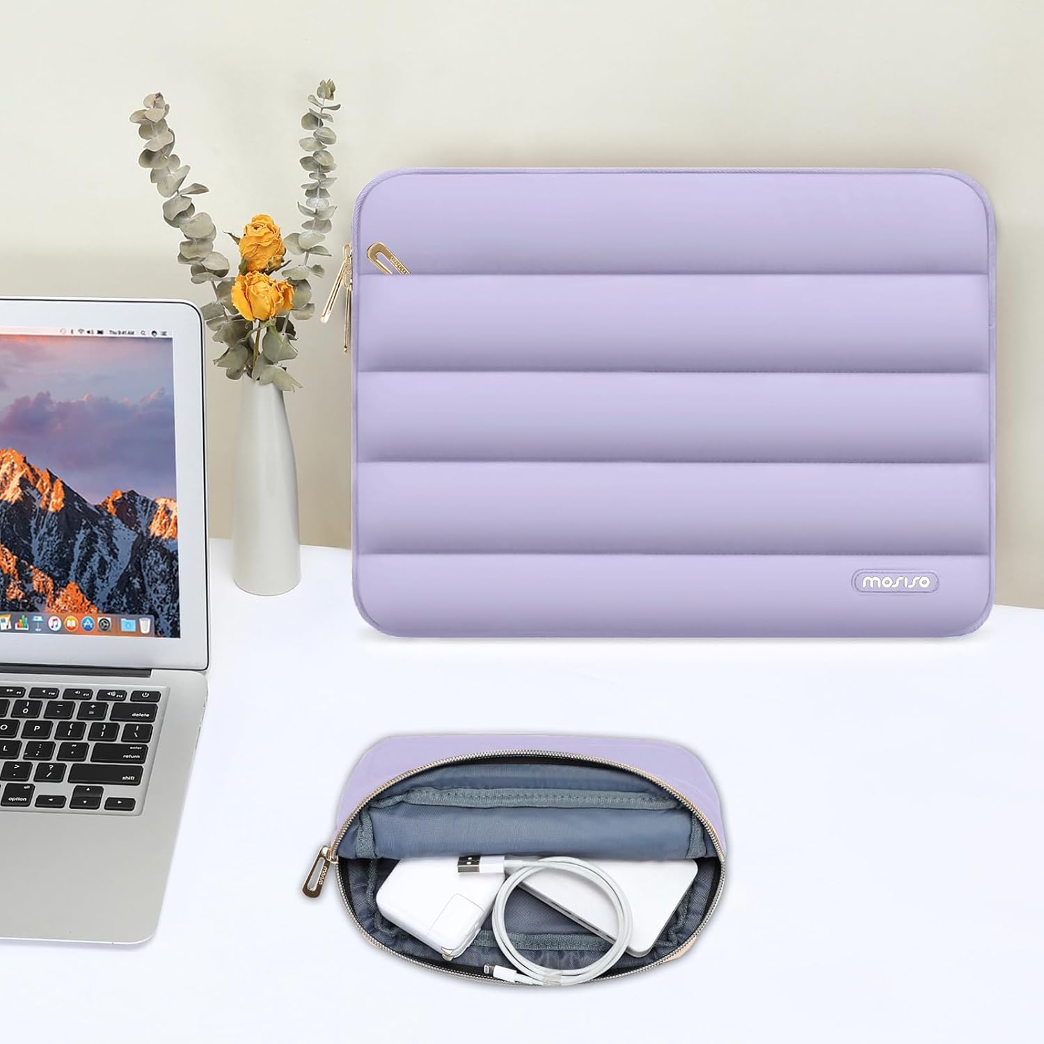MOSISO Compatible with MacBook Air 13 inch Case 2024 2023 2022 Release M3 A3113 M2 A2681 with Touch ID, Protective Plastic Hard Shell Cover Compatible with MacBook Air 13.6 inch Case&Bag, Purple