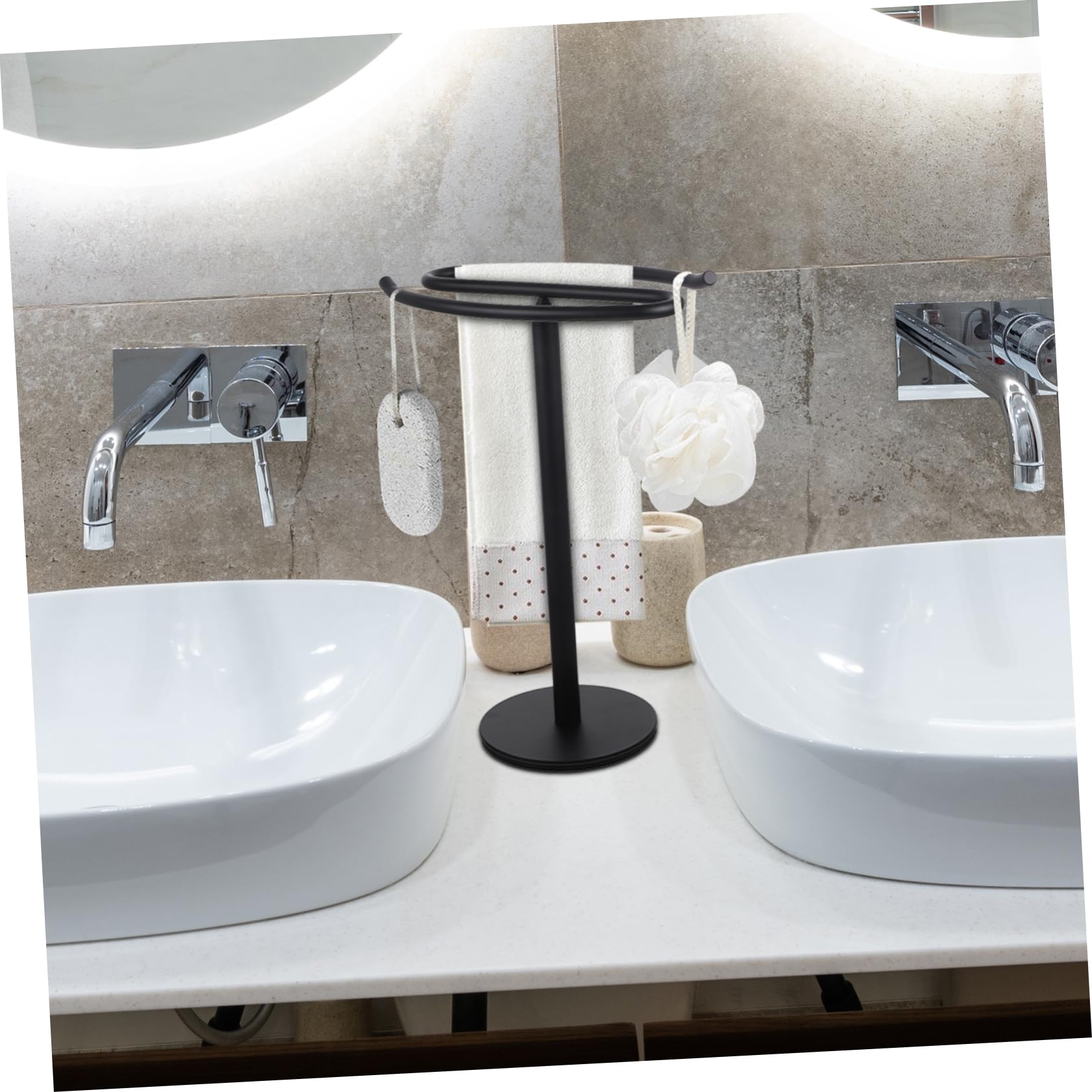 Cabilock Toallero de Baño Vertical de Acero Inoxidable Negro para Baño | Base Estable, sin Perforación, Admite Toallas de Varios Tamaños, Uso Diario en Hogar