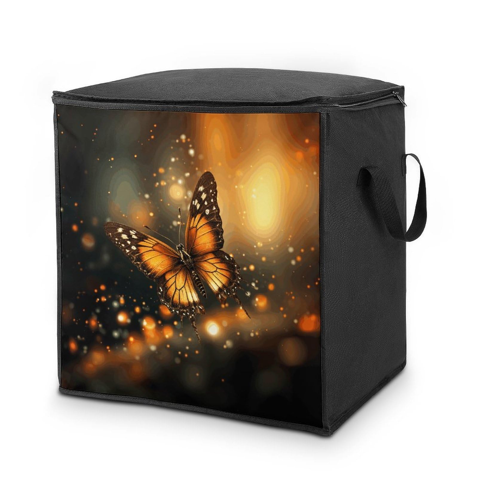 70L Orange Butterfly Storage Bag With Zipper Closet Organizers with Handle for Home Storage Organizer for Blankets Quilts Clothes Comforter Bedding And Pillows