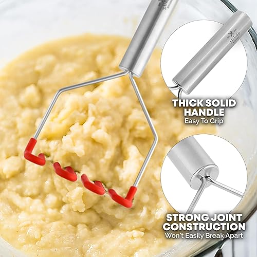 Miniatura 10 de Zulay - Triturador de papas con diseño de acero inoxidable recubierto de silicona de alta calidad, utensilios de cocina antiarañazos para puré de