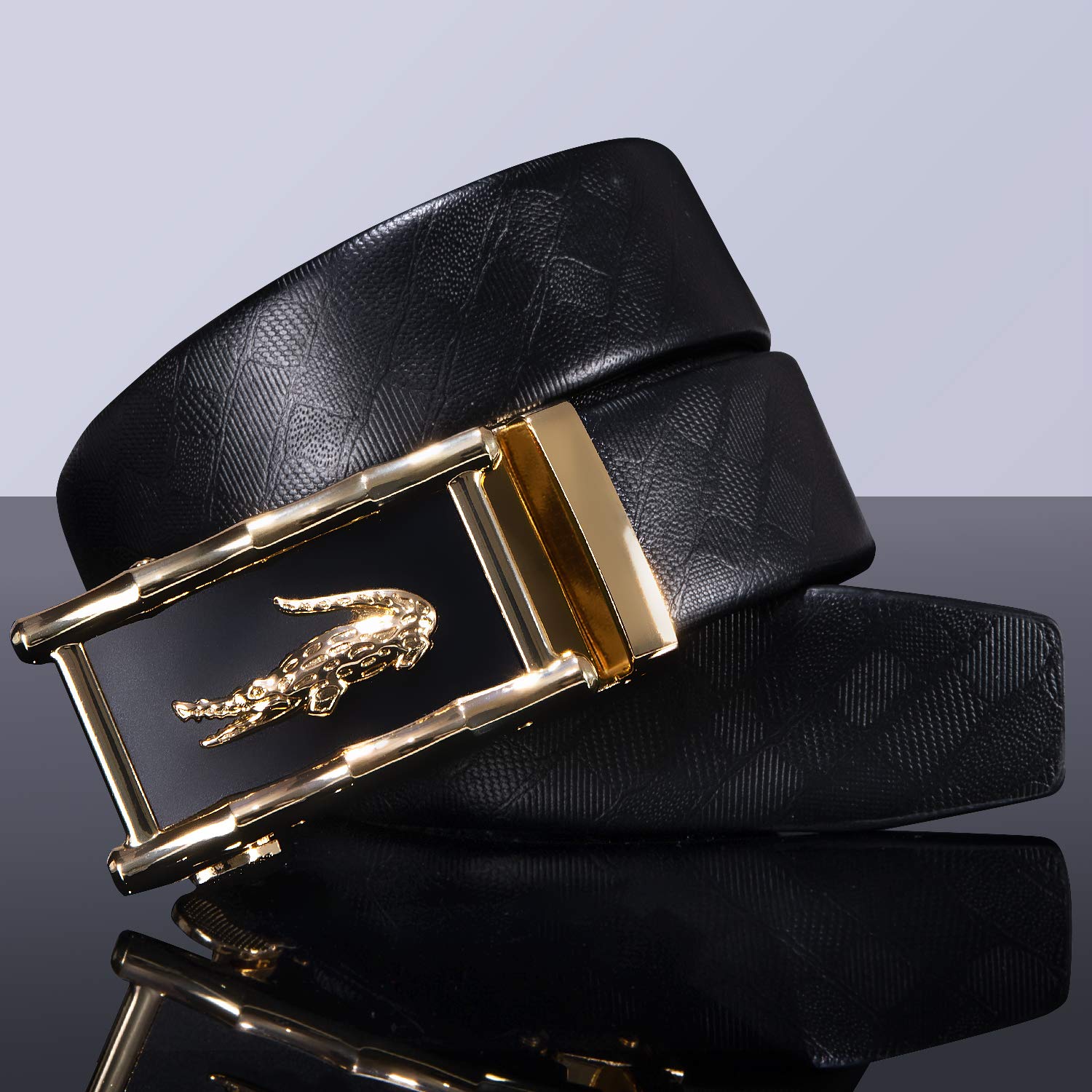 Barry.Wang Men's Ratchet Belt - Genuine Leather 1 3/8 Inch Automatic Buckle, Trim To Fit