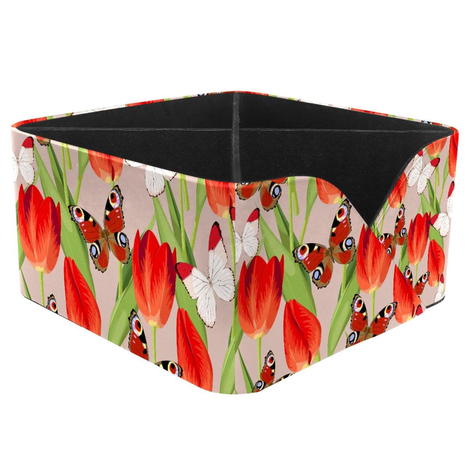 KengjuTesu Tulip Butteriflies Desktop Organizer Pen Holder, Rectangular Pencil Cup for Office, Study and Makeup Stations