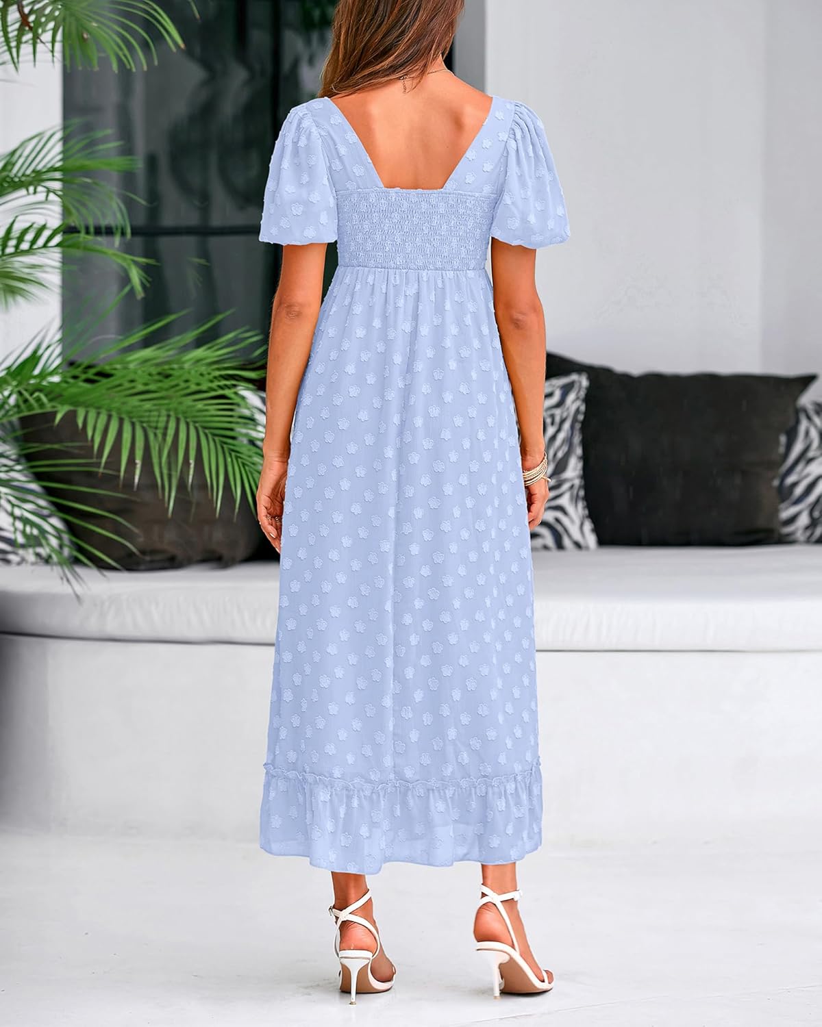 BTFBM Women's Summer Floral Dresses 2024 Casual Short Sleeve Square Neck Ruffle Long Beach Dress Loose Fit Boho Dress - Image 7