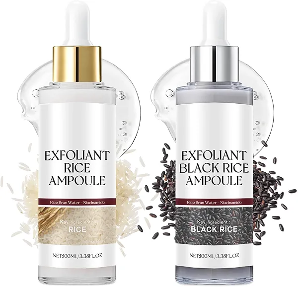 2PC Peel Shot Glow Rice Ampoule Duo, 2025 Upgrade Black and White Rice Exfoliant | Gentle Peel + Pore Minimizing | Exfoliating Face and Body Scrub for All Skin Types