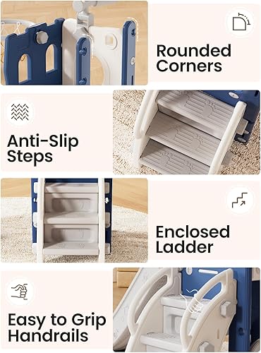 Miniatura 4 de Juego de tobogán para niños con aro de baloncesto y telescopio, tobogán y escalador para niños y niñas, juguete de patio de recreo, divertido juego