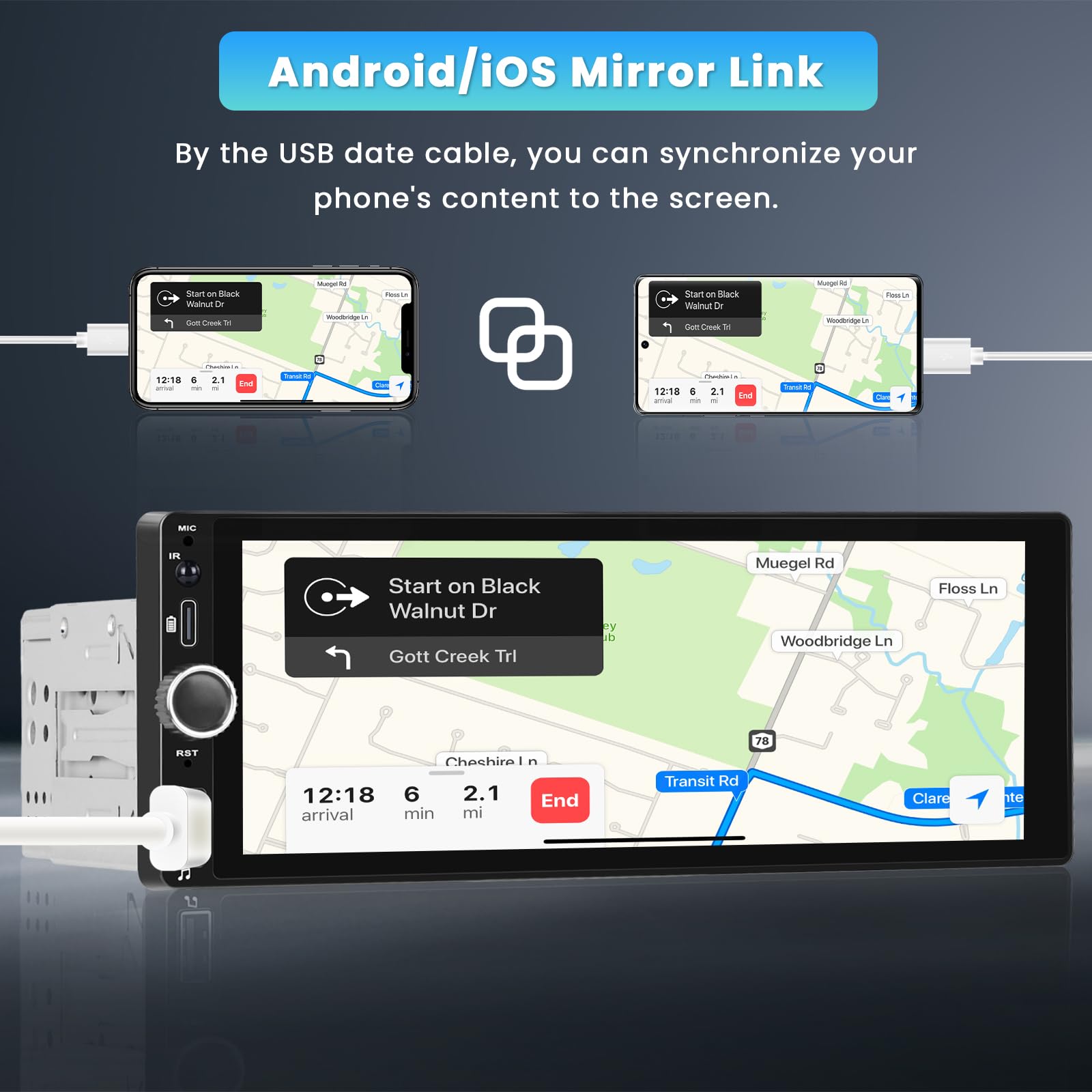 Inefala Autoradio 1 DIN mit Wireless CarPlay Android Auto, 6,9 Zoll Touchscreen Radio Bluetooth 1 Din mit FM/RDS Radio, Link Spiegel, SWC, EQ, Type-C Ladung/TF/USB/MIC/AUX+Rückfahrkamera