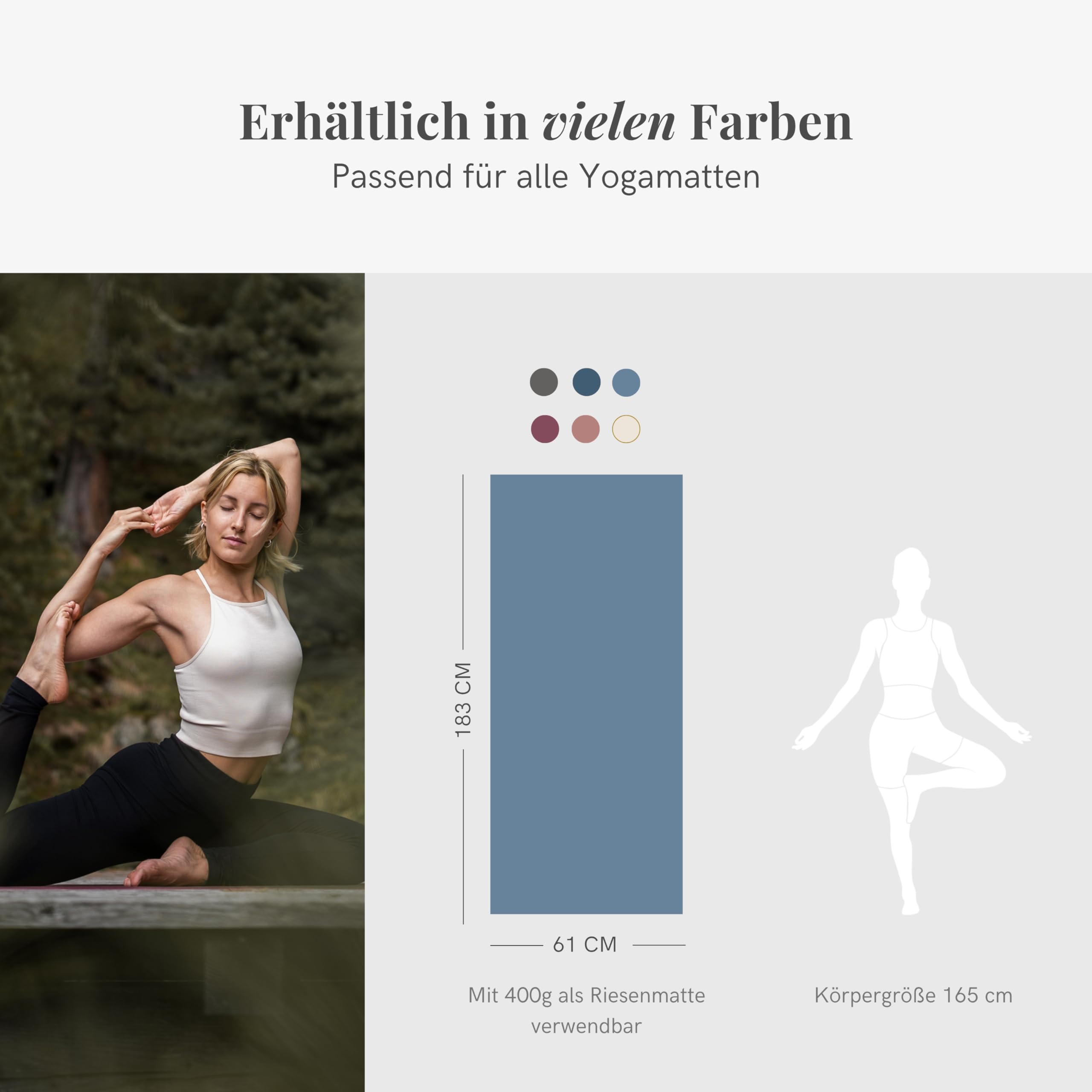 Lotuscrafts Yoga Handtuch Wet Grip - rutschfest & Schnelltrocknend - Antirutsch Yogatuch mit hoher Bodenhaftung - Yogahandtuch ideal für Hot Yoga [183 x 61 cm]