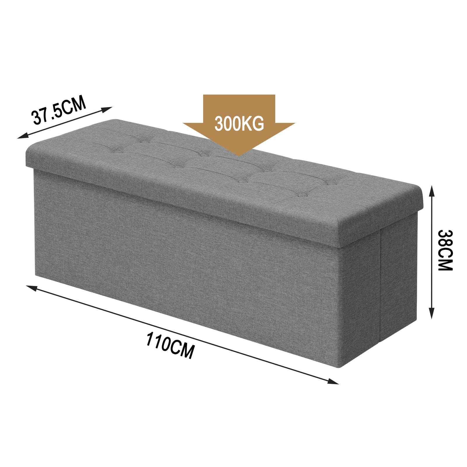 WOLTU Sitzbank mit Stauraum 110cm, Truhe mit stauraum 118L Faltbar, Sitztruhe Sitzbox Aufbewahrungsbox klappbare, Bettbank Schlafzimmer, belastbar bis 300 kg, aus Leinen, Hellgrau