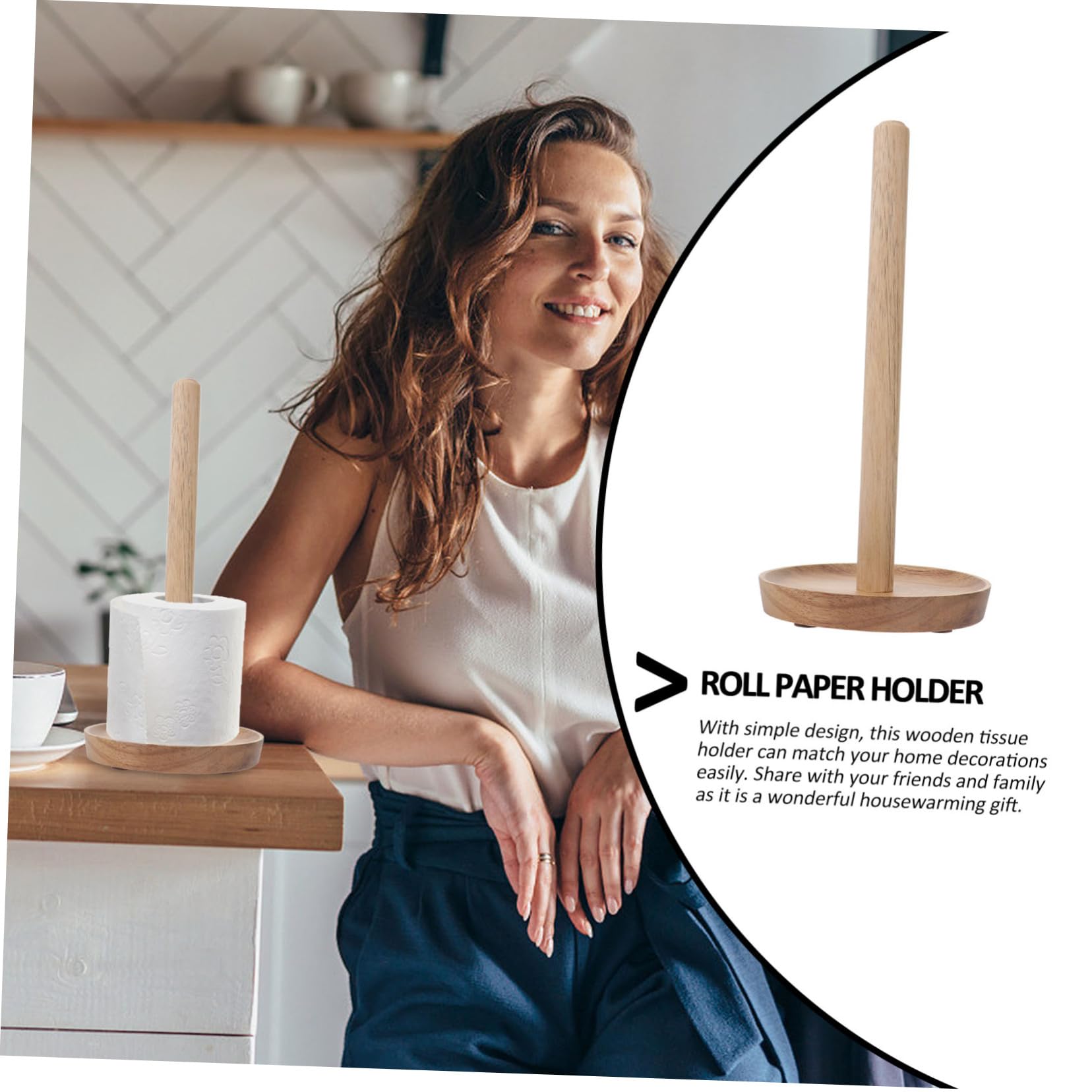 TOPBATHY Portarotolo da Bagno in Legno Solido, Marrone, Base Antiscivolo, Design Semplice e Creativo per Bagno Padronale e Cameretta