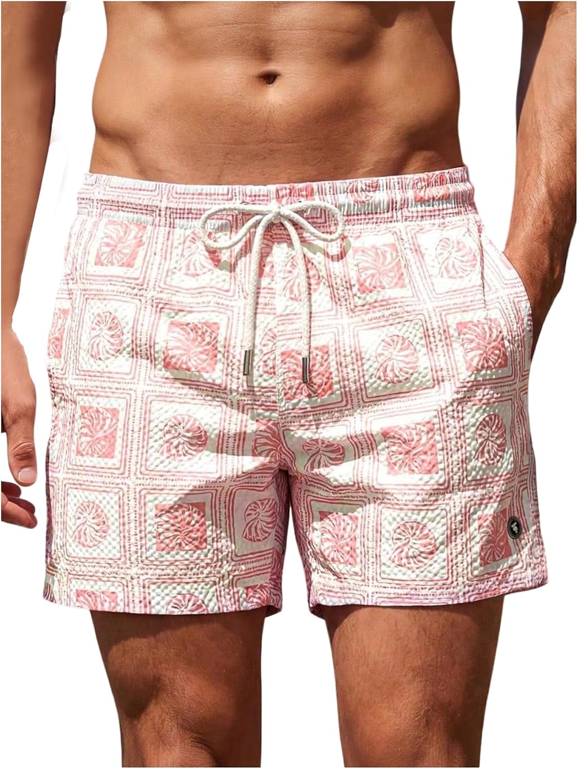 SHENHE Men's Swim Trunks Quicky Dry Drawstring Striped Bathing Suit Beach Shorts with Pockets