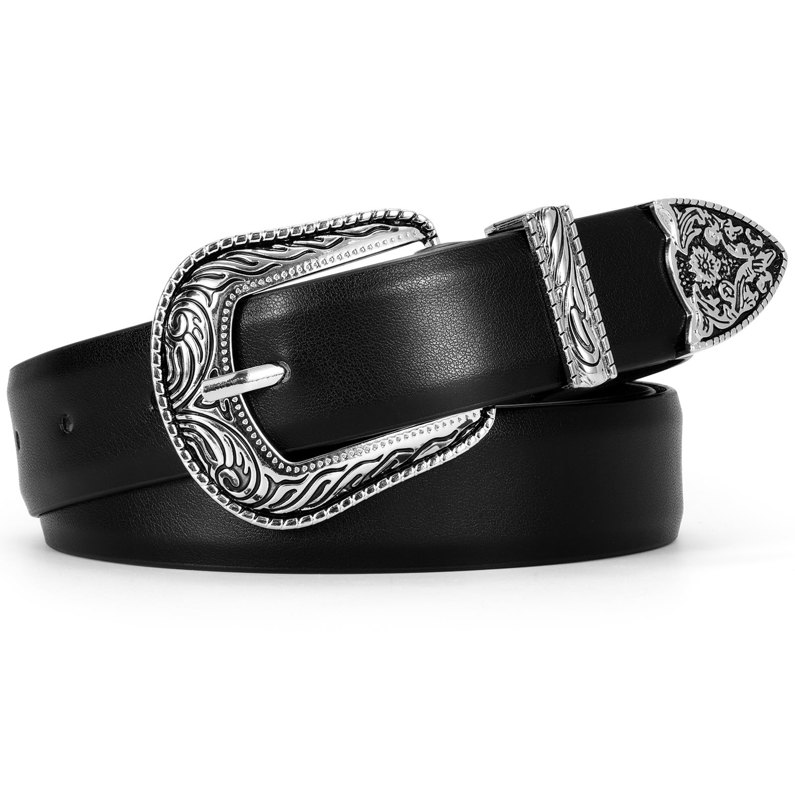SUOSDEY Western Women Leather Belts for Jeans Dresses with Vintage Metal Buckle