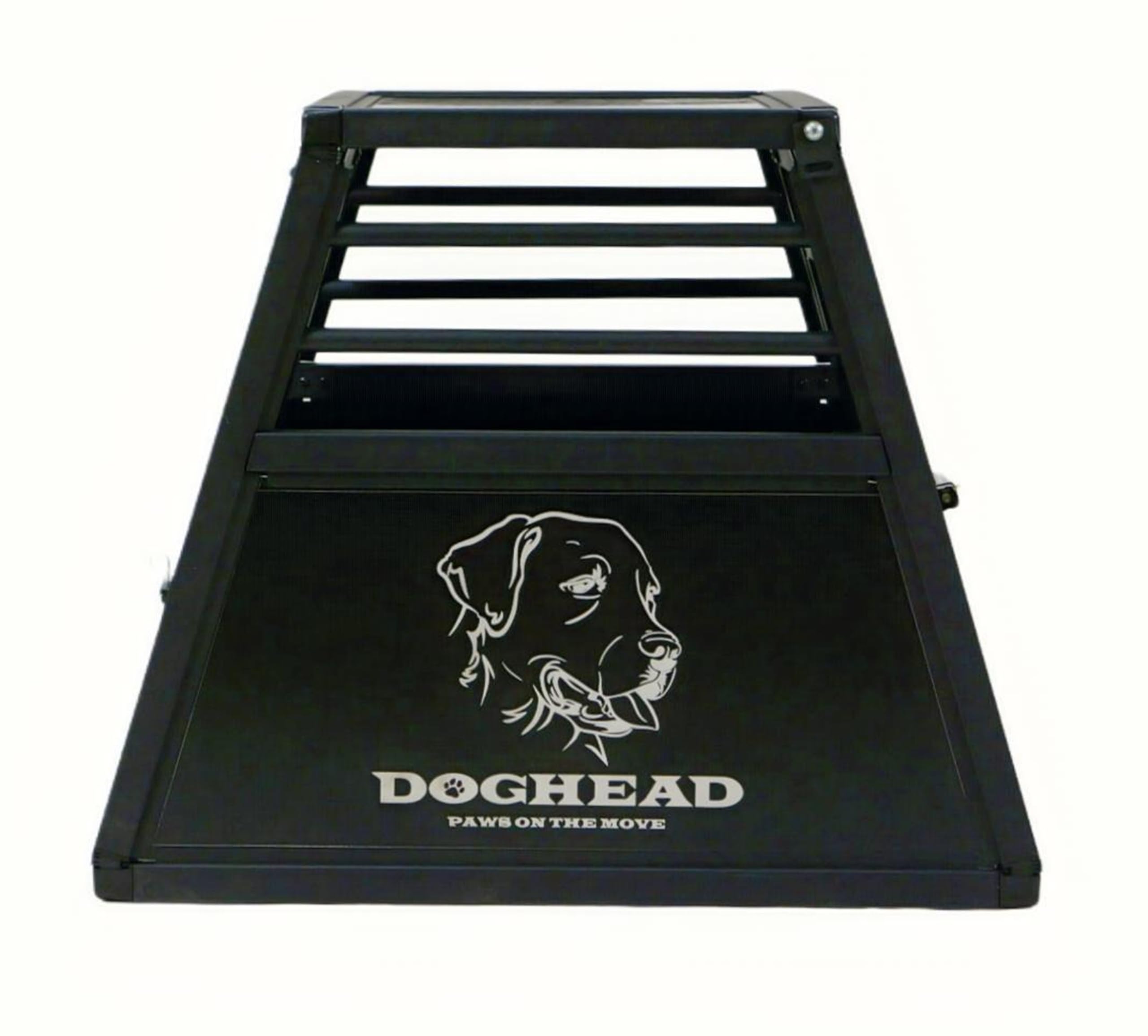 DOGHEAD Hundetransportbox Proline, Single 50x60x50 cm, Schwarz, Aluminium, Beidseitig Abgeschrägt 75°, mit Notausstieg