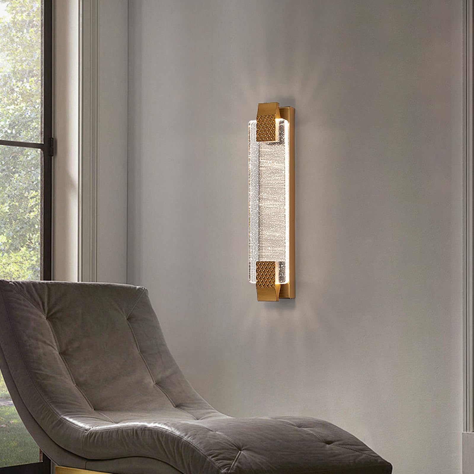 12W LED K9 Blasen-Kristall-Wandleuchte Gold Innen, 3 Farbwechsel | Edelstahlrahmen mit Flimmerfreier Stromsparender Integrierter LED, Luxuriöse Kristall-Wandlampe für Wohnzimmer, Schlafzimmer