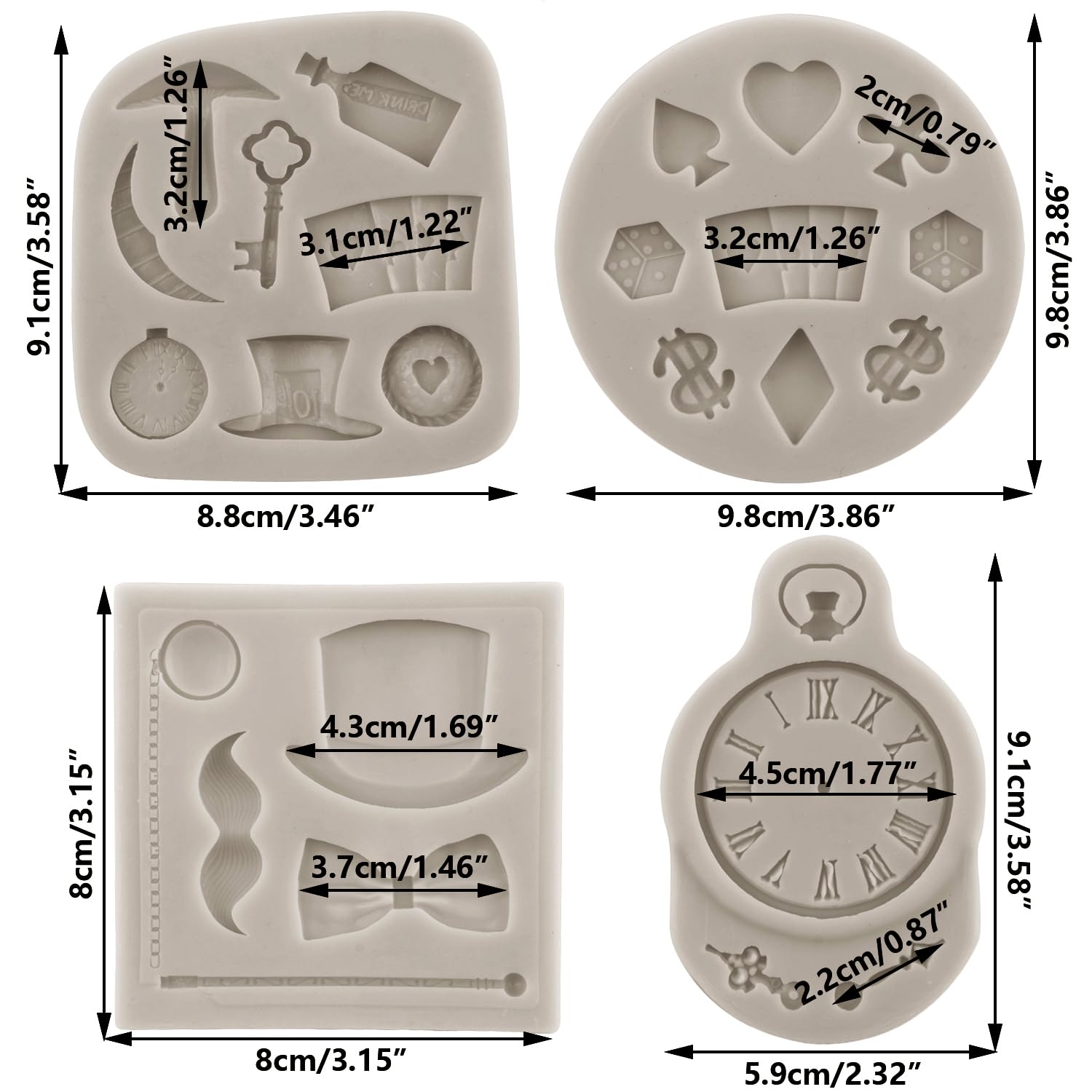 Sijiangmold Lot de 4 moules en silicone pour décoration de gâteaux, gâteaux, bonbons, chocolat, pâte à sucre