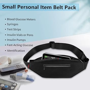 MEDMAX Diabetic Running Belt with Adjustable Waist, Insulin Pump Belt Holder Organizer Waist Pouch, Epipen Medical Fanny Pack Bag (Bag Only) (Black)