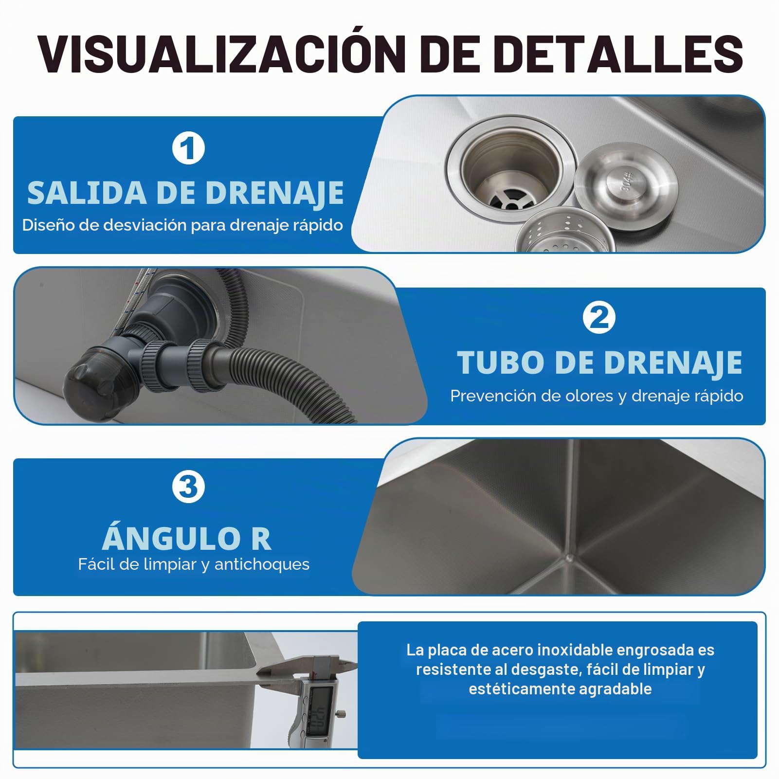 Fregadero Cocina 85x50cm, Fregadero de Cocina Acero Inoxidable 304, Multifuncional Fregadero Cocina Grande 1 Seno, con Grifo, Filtro de Drenaje, Rejilla de Fondo, Sifón y Descarga (kitchen sink)