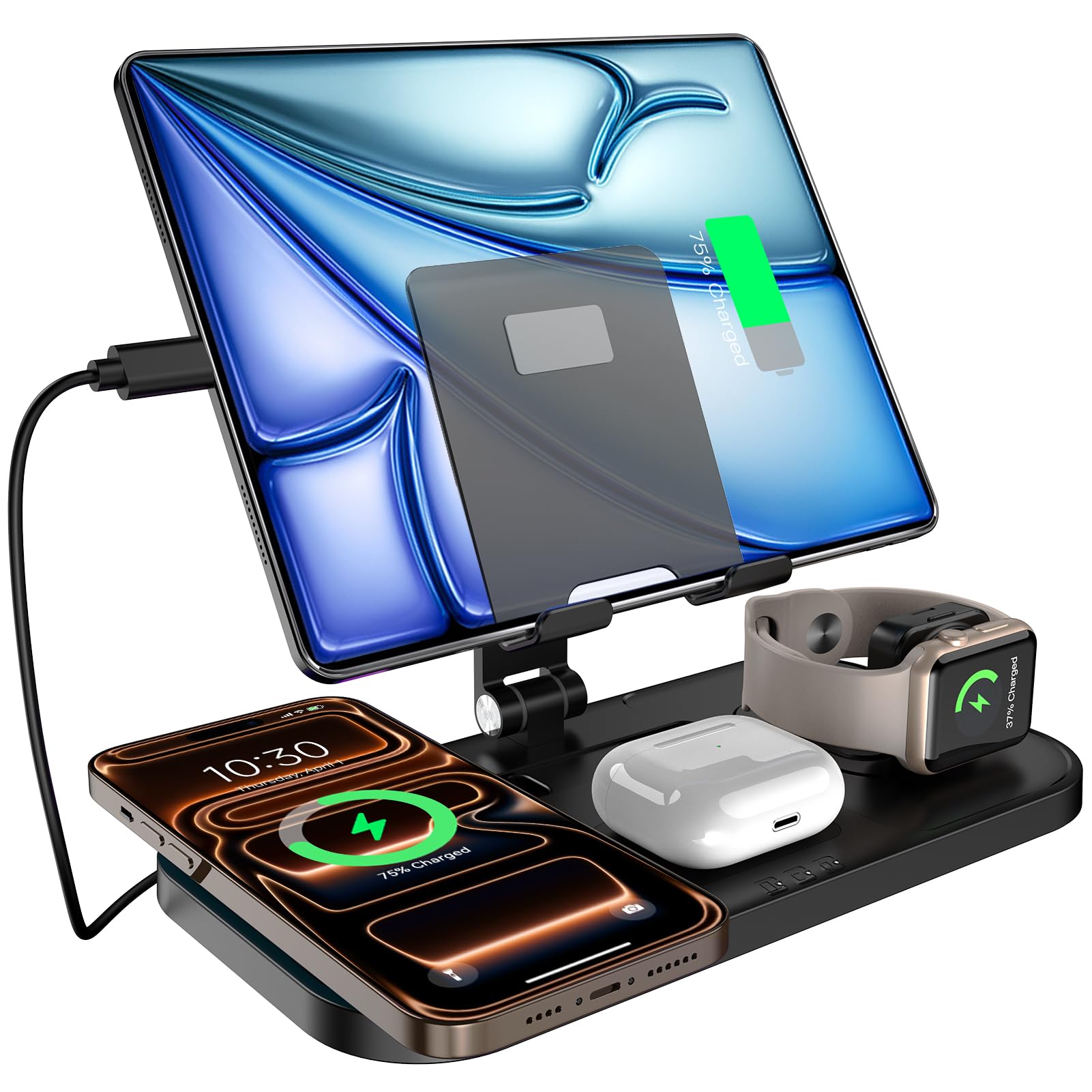 Wireless Charger 4 in 1 for Apple Charging Station for iPhone 17 Pro Max/16/15/14 AirPods 4/Pro 2, iPad Stand Dock, Watch Charger for iWatch 10/9/