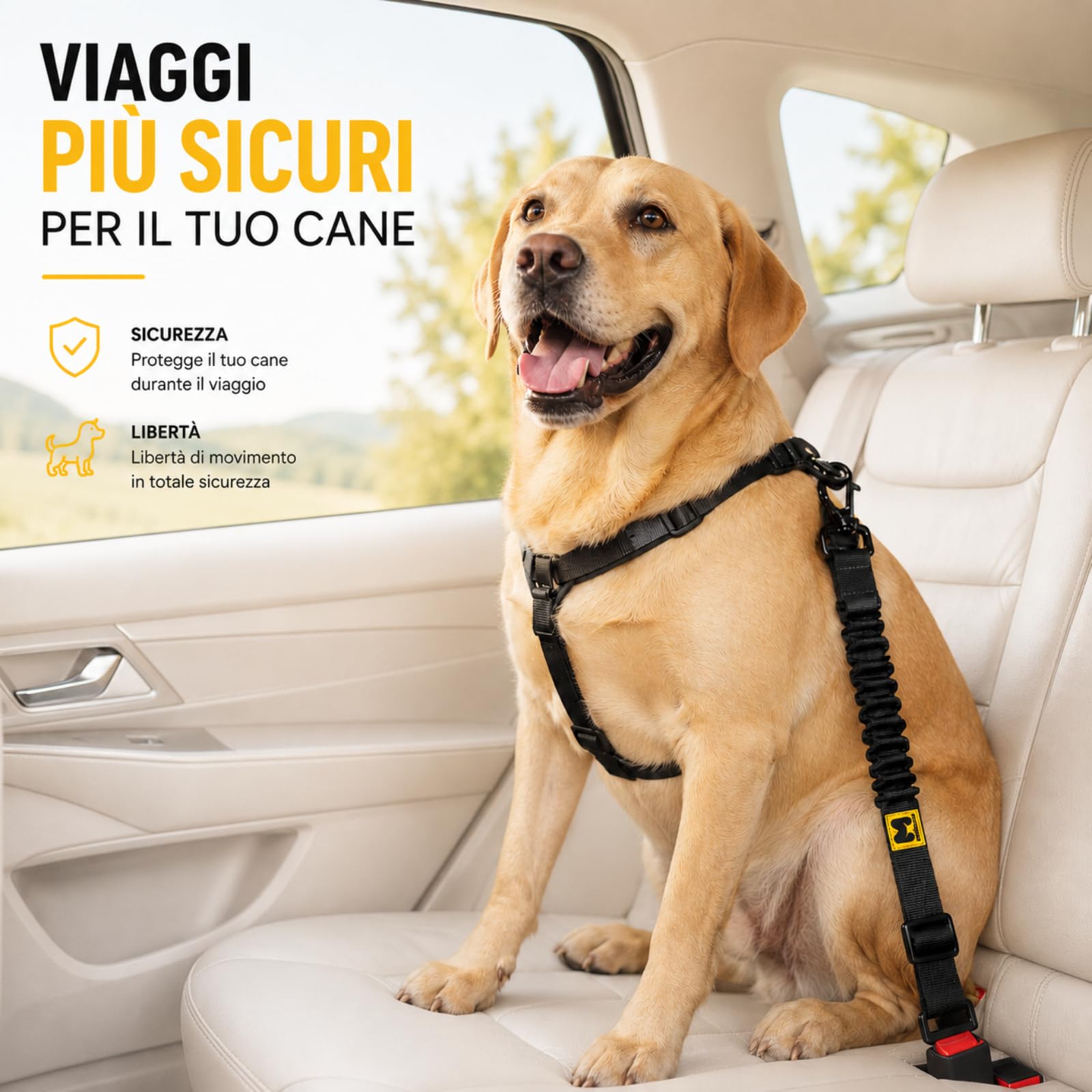 MORELOW Cintura Auto Per Cani - Cintura di Sicurezza per Cani Elastica Anti Shock che Riduce gli Strappi - Regolabile con Gancio Rinforzato - Compatibile con Tutte le Auto