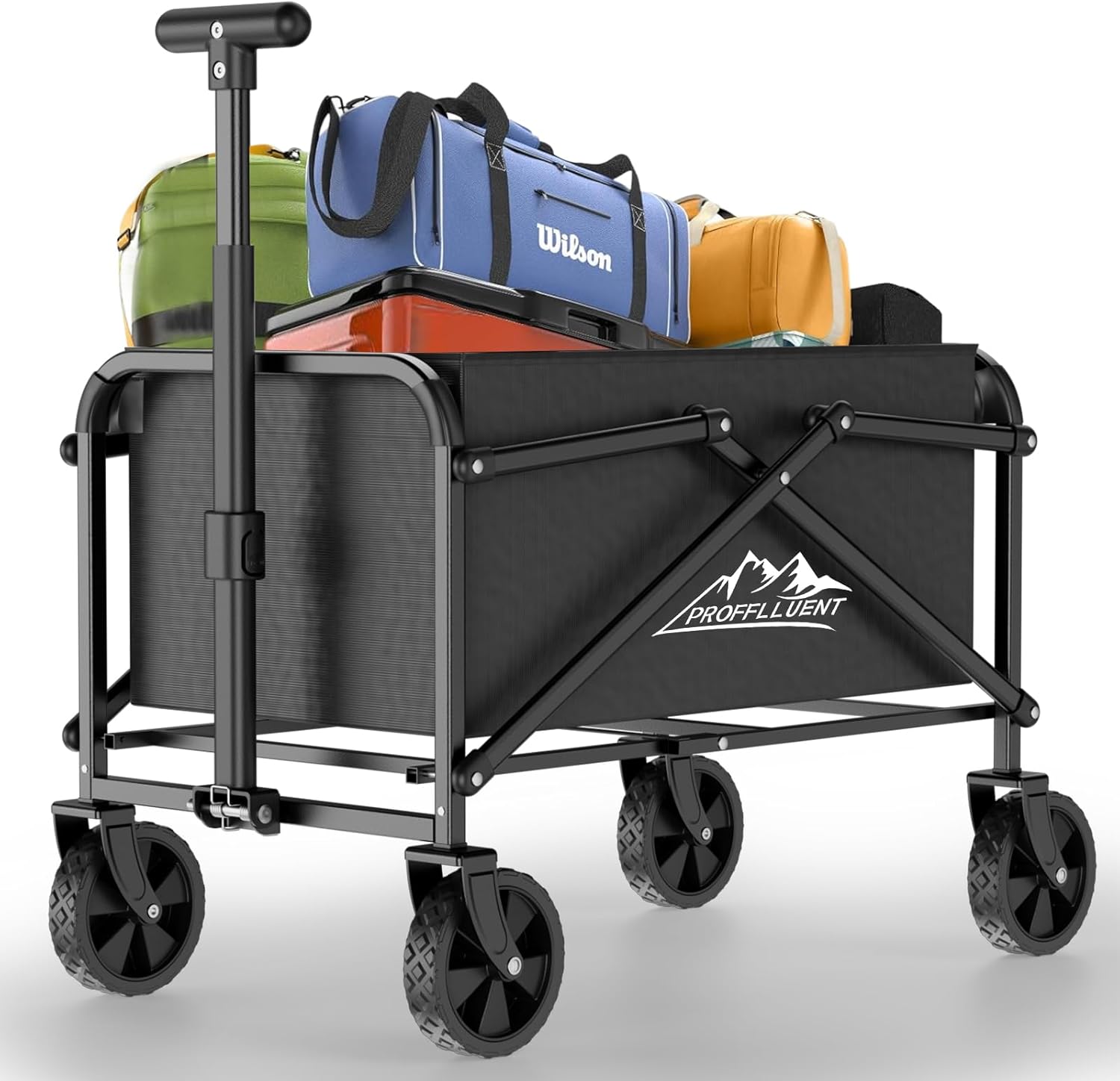 Color Black Collapsible Wagon Cart 220lbs Capacity, 4 Removable 360  Swivel Wheels & Adjustable, Waterproof 600D Oxford Fabric & MDF Base, All-Terrain Portable Utility Cart for Shopping, Garden