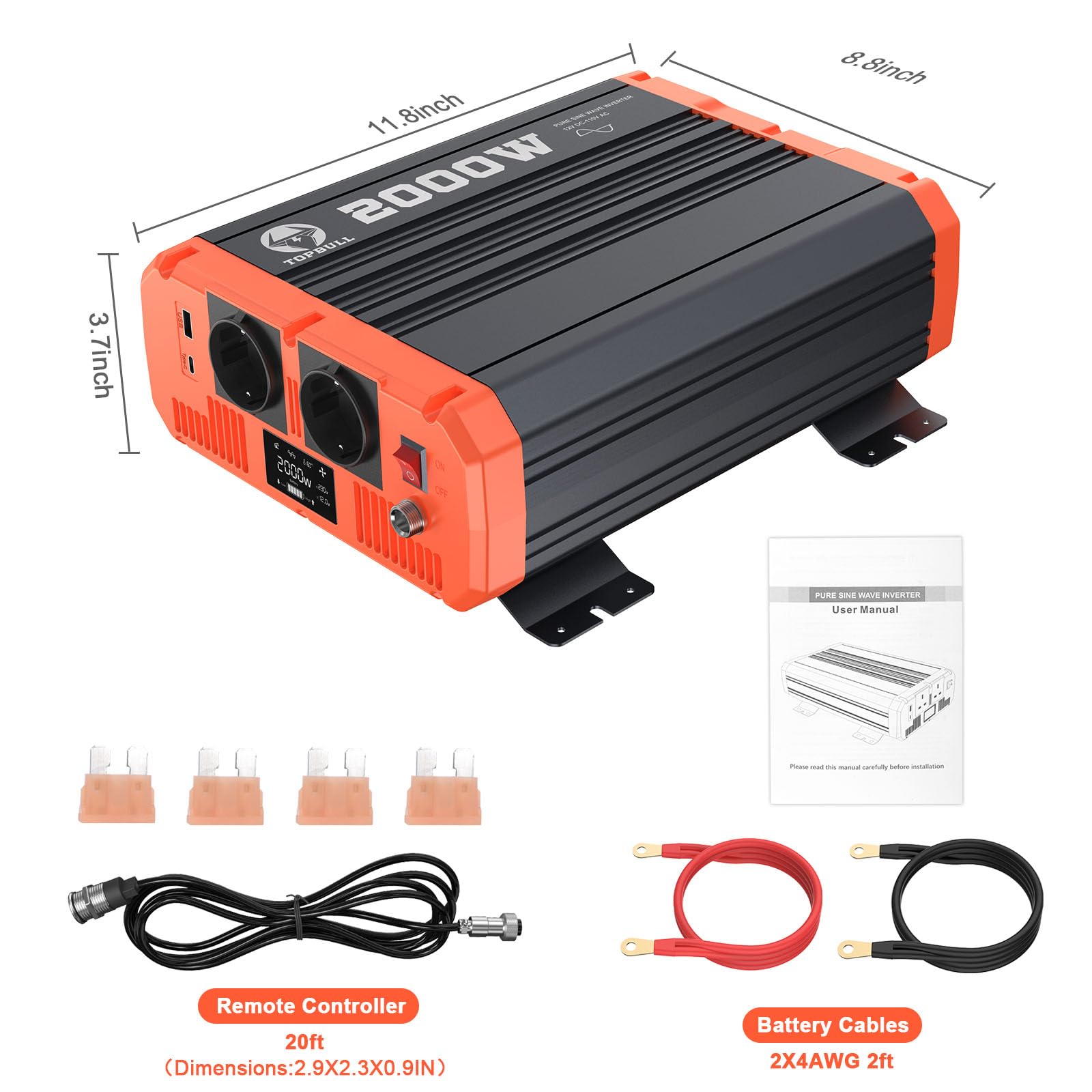 Inverter 2000W 4000W Onda Pura 12V 220V Convertitore di Potenza con LCD Telecomando