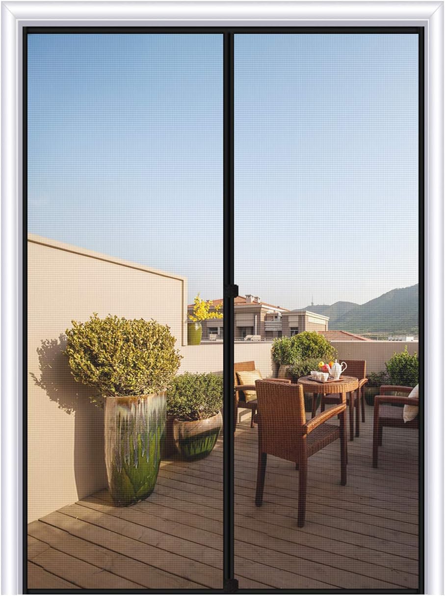 MAGZO Magnetic Screen Door 72 x 80, Fiberglass French Door Mesh Curtain with Heavy Duty Fits Door Size up to 72"x80" Max-Grey - - 