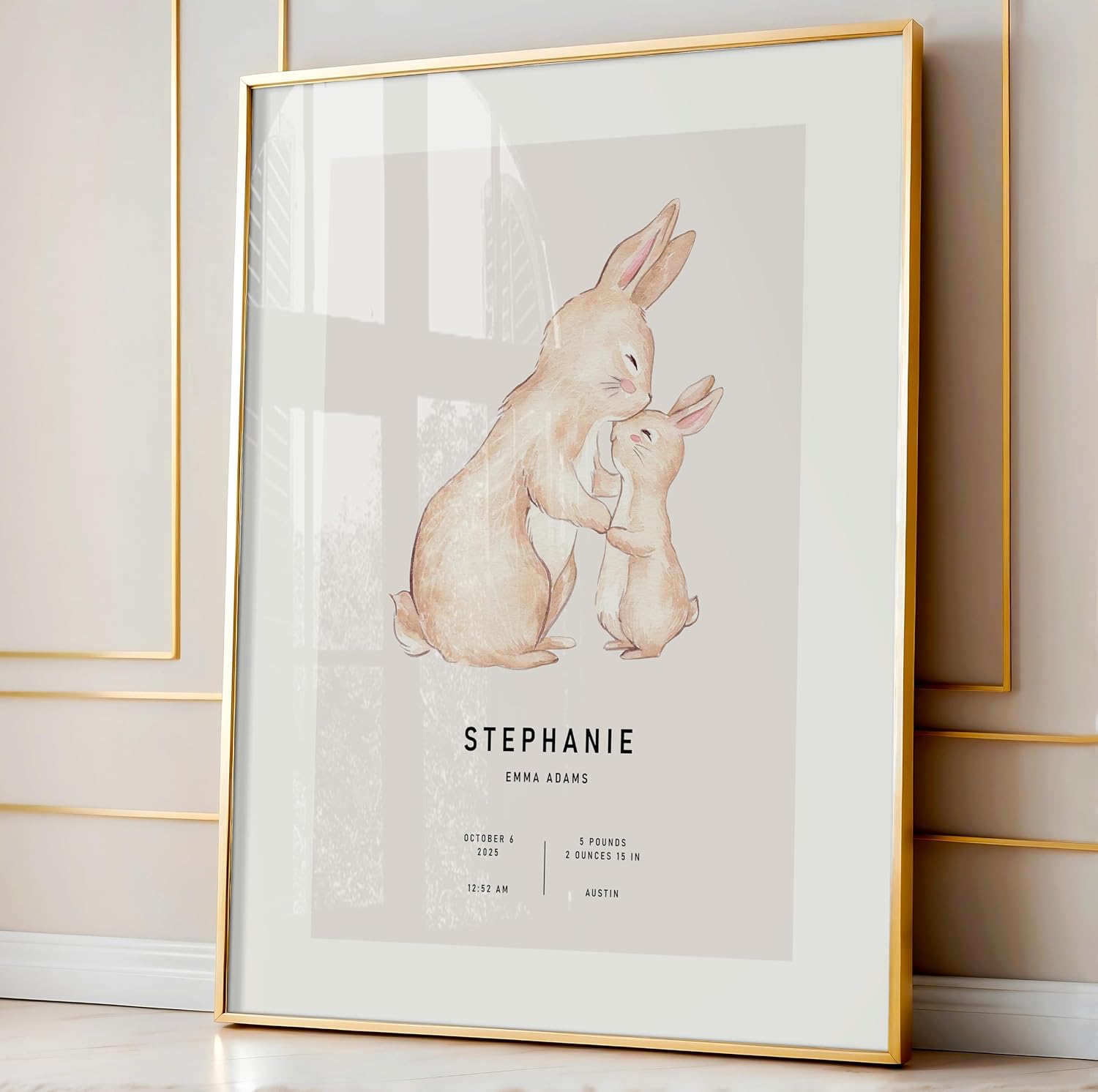 Poster Master Personalized Bunny Love Print, Customized Newborn Profile Poster and Canvas, Nursery Art, Gift for Parents, Available in 8x10 to 30x40