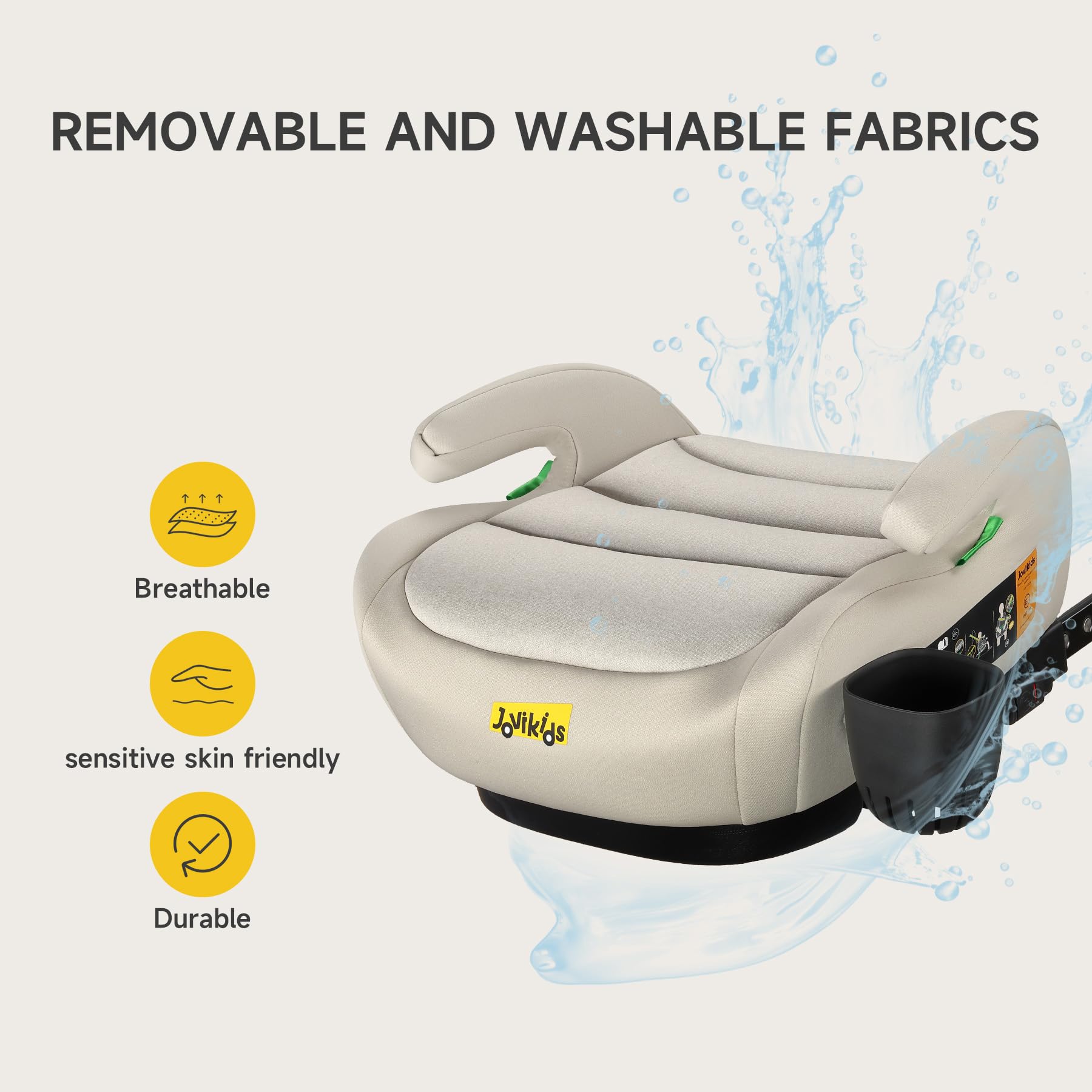 Jovikids ISOFIX Car Booster Seat, i-Size R129, 125-150 cm (6–12 Years), Seat Belt Guide, Lightweight, Removable/Machine-Washable Cover — view 8