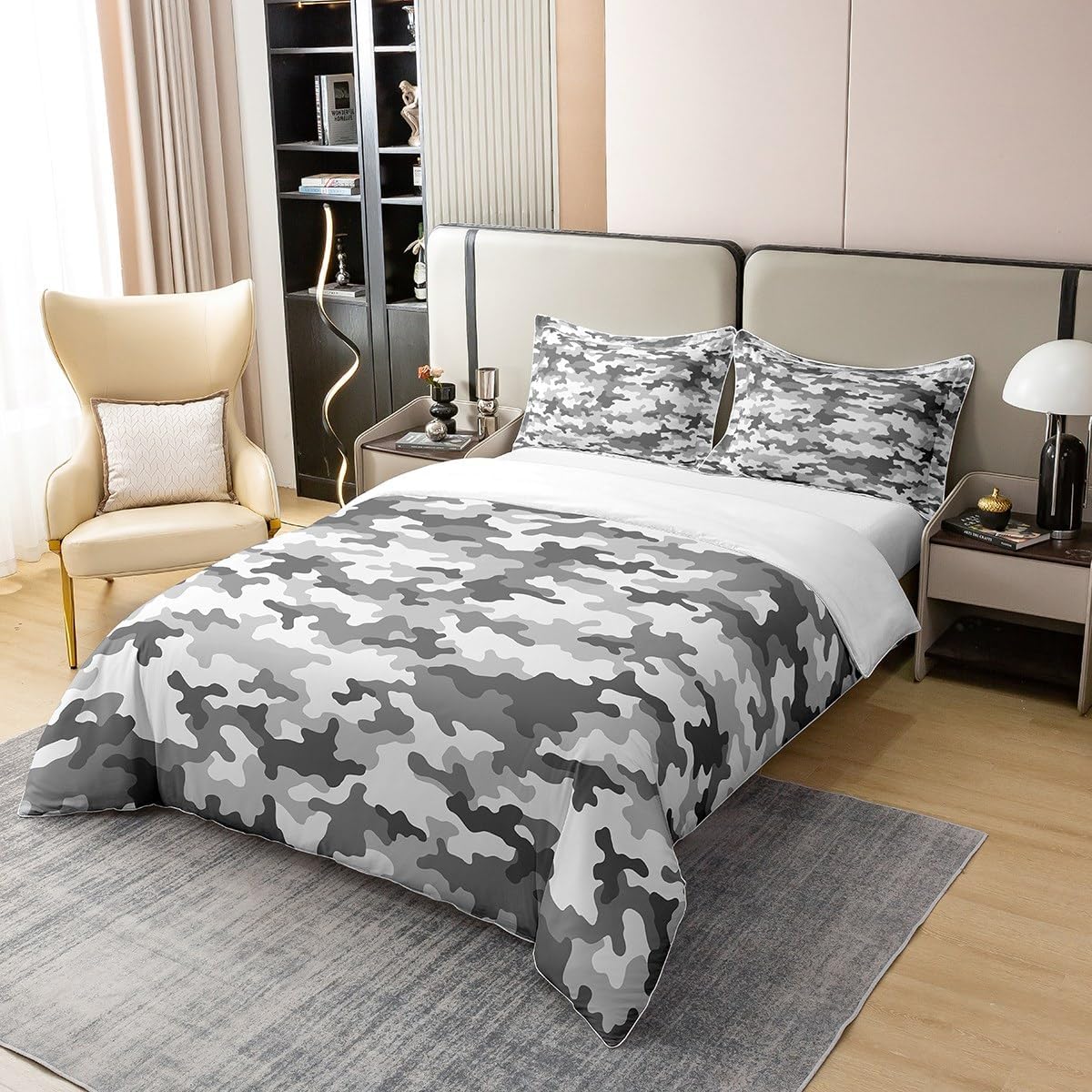 Castle Fairy 100% Pure Cotton Army Camouflage Duvet Cover Set Queen for Kids Boys Colorful Pattern Art Bedding Set Black Grey Comforter Cover with 2 Pillowcases,Ultra Soft(No Filler)
