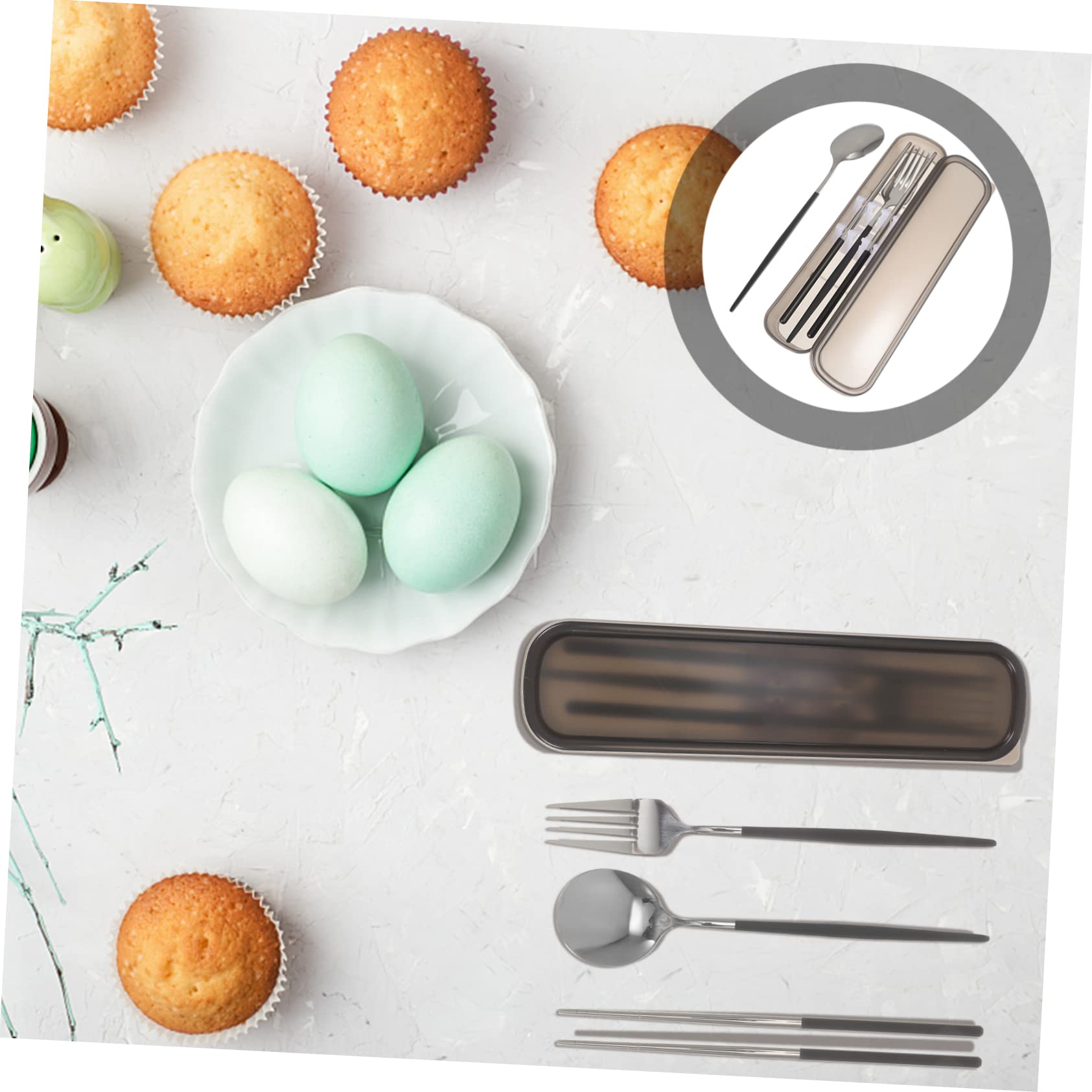 KICHOUSE 1 Set Portable Travel Cutlery Reusable Stainless Steel Fork Spoon and Chopsticks for Outdoor Dining Compact and Lightweight Travel Utensils Dishwasher Safe for Camping and Picnics