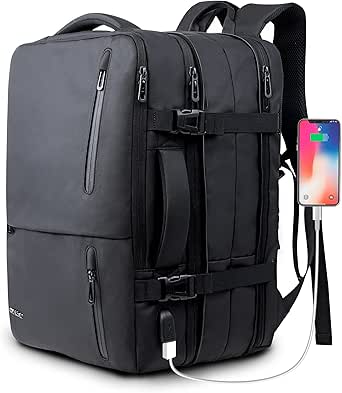 KINGSLONG 25-40L Uitbreidbare laptoprugzak 17 Inch, Reisrugzak met USB