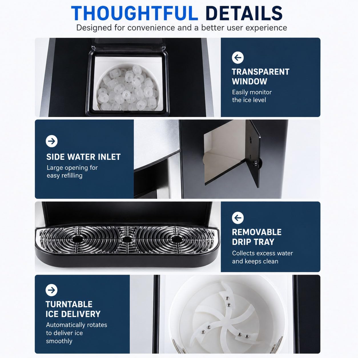 Máquina de hielo portátil para encimera, 40 libras/24 horas, rápida fabricación de hielo en 8 minutos, máquina compacta de cubitos de hielo con hielo triturado y agua fría para cocina, bar, fiesta