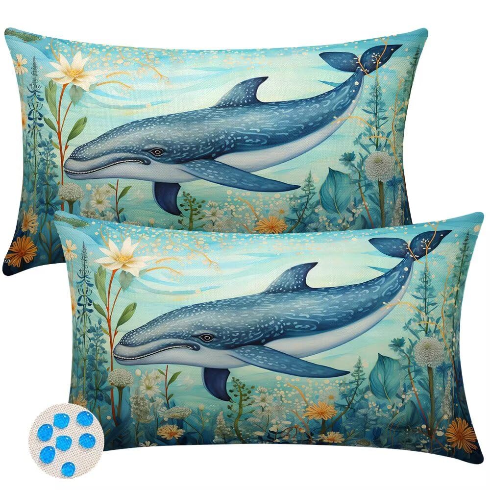 Outdoor Cushions Waterproof Cushion Covers 50cm x 70cm Pack of 2 Summer Garden Cushion Cover Marine Life Throw Pillow Covers 20 x 28 Inch Outdoor Pillowcase for Garden Furniture Living Room -SC362
