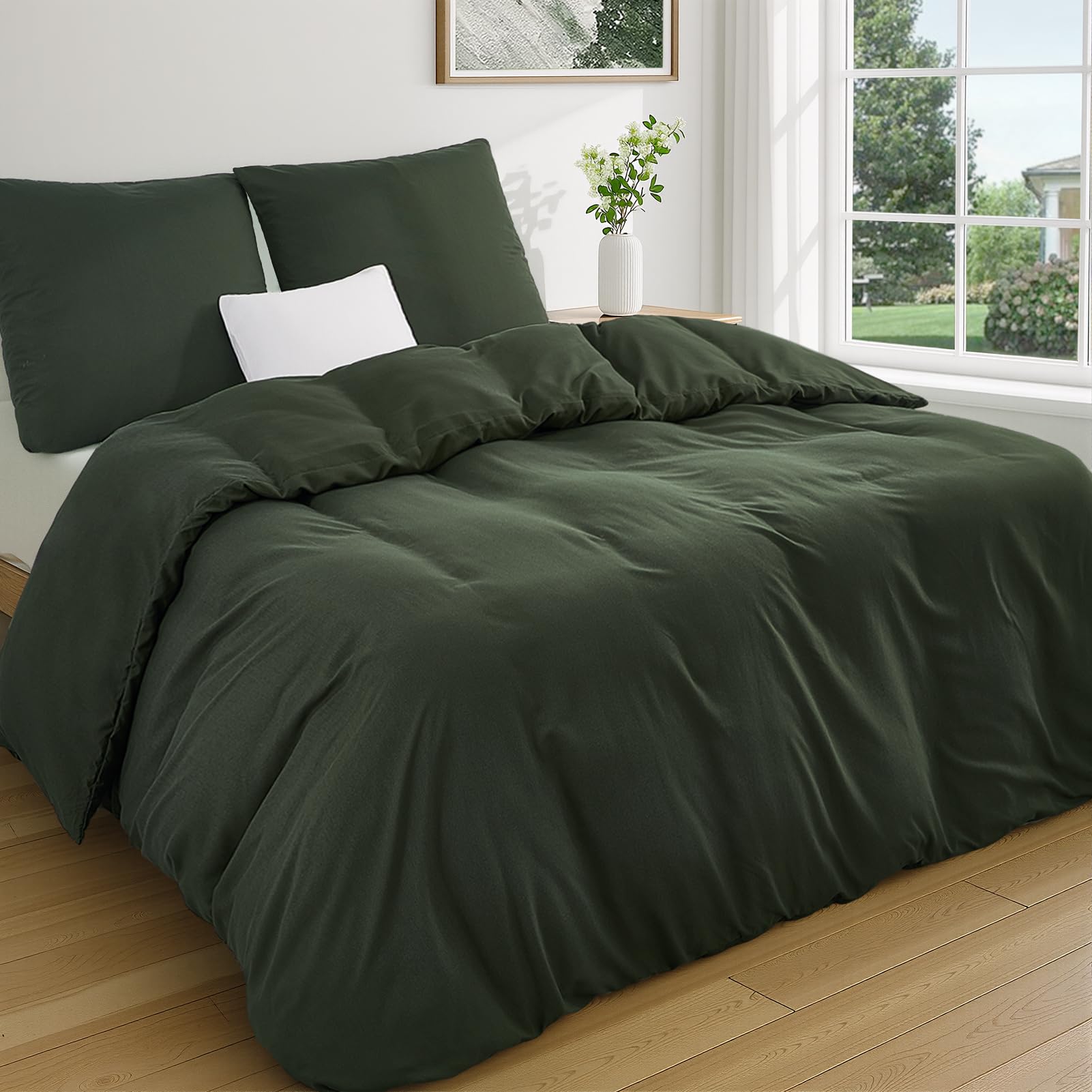 Duvetnova Olive Green Double Duvet Cover Sets OEKO-TEX Ultra Soft Brushed Microfiber Bedding Set with Zipper Closure 200x200cm with 2 Pillow Cases All Season — image 1