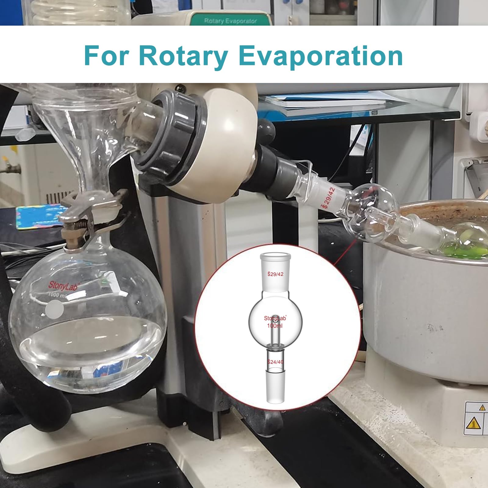 stonylab Piège à évaporateur Rotatif avec 24/40 Joint Supérieur Extérieur et 24/40 Joint Standard Intérieur, Rotary Evaporator Bump Trap de Laboratoire, 250 ml