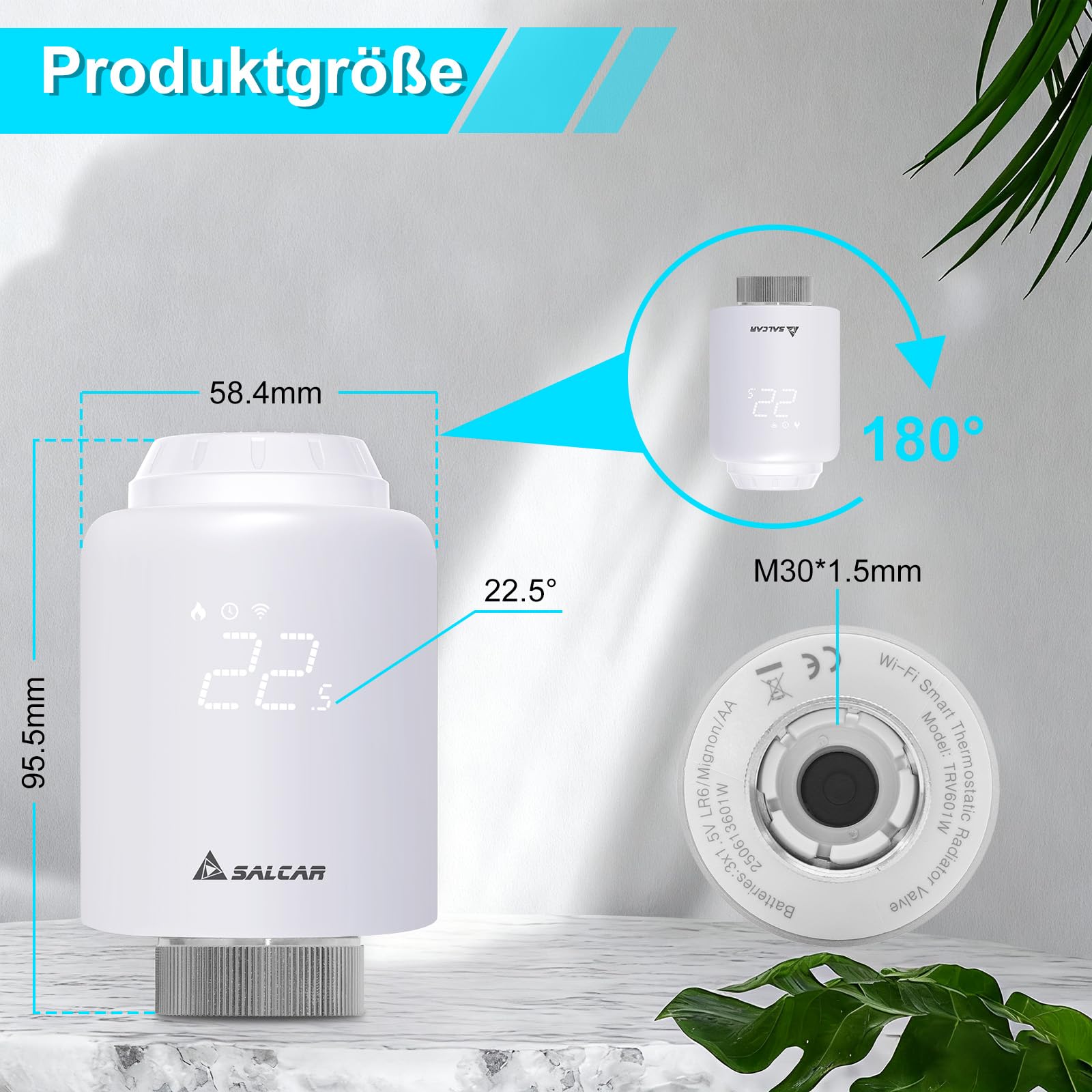 SALCAR Termostat grzejnikowy TRV603 3-częściowy zestaw WiFi termostat ogrzewanie kompatybilne z Amazon Alexa i Google Assistant programowalny termostat grzewczy Tuya nie wymaga bramki