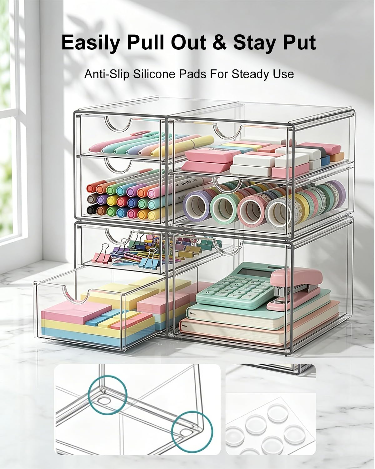 GoMaihe Acryl Schreibtisch Organizer mit 7-Schubladen: 2 Stücke Schubladenbox | Durchsichtig Schminktisch Organizer | Make up Organizer | Büro Organizer für Bürobedarf Kosmetik Schmuck