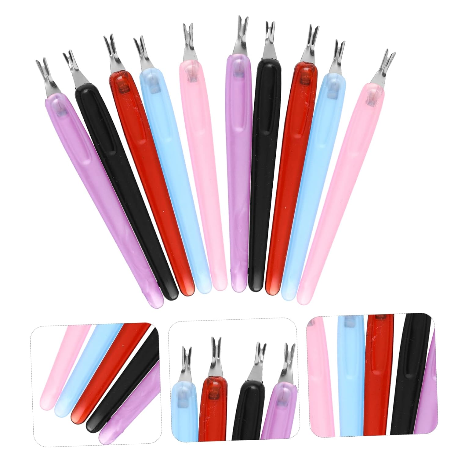 50Pcs Plastic Handle Cuticle Pusher Fork Tool for Dead Skin Removal | Stainless Steel and ABS, Ergonomic Grip, U Shaped round Tip, Practical Nail Care Set