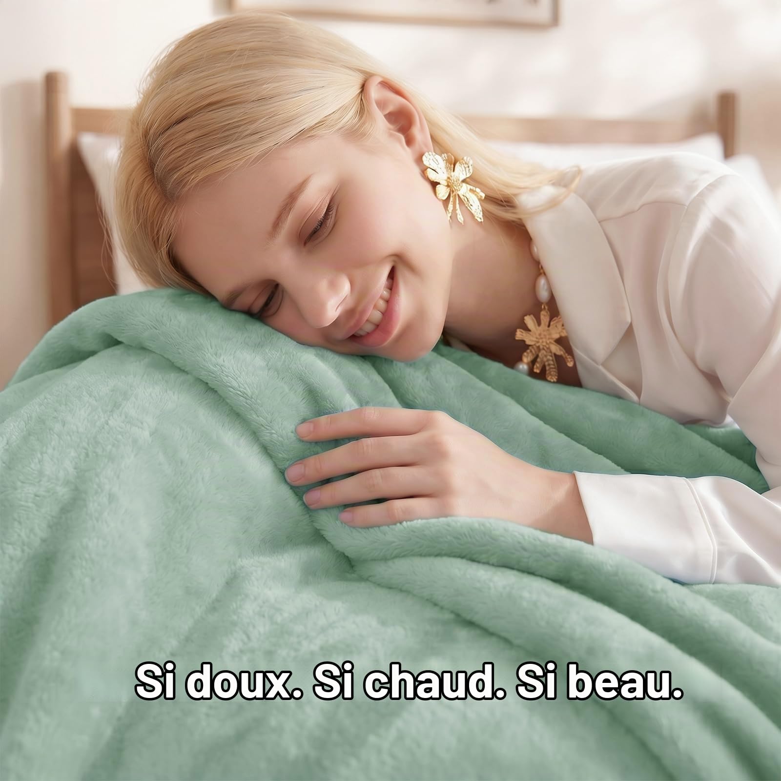 WAVVE Plaid Couverture Polaire Flanelle en Microfibre, Jeté de Canapé 230x270 Vert Clair, Couverture lit Jete de Canape 2 Personnes, Plaid Fourrure Grand Chaud et Doux en Peluche, 270x230