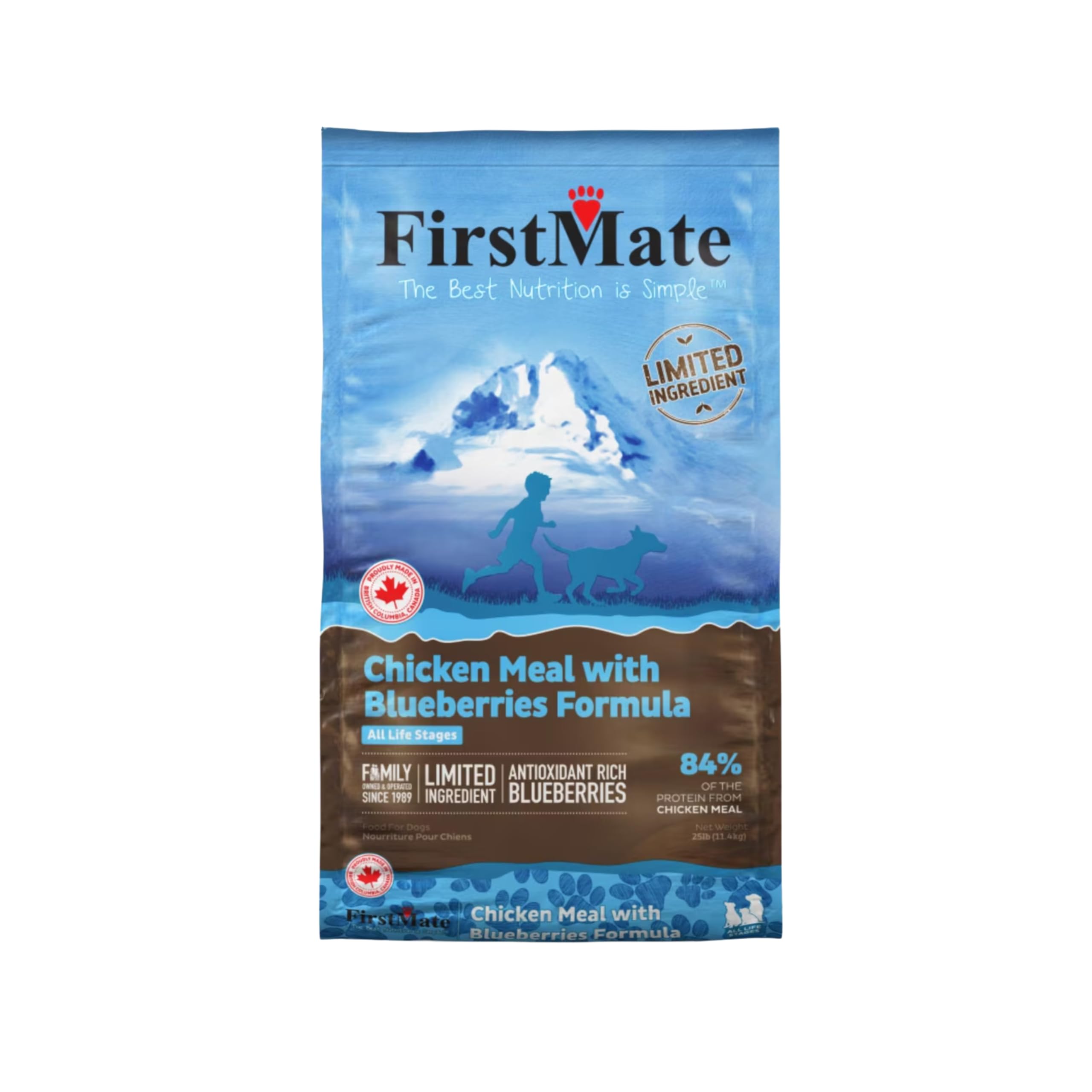 FirstMate Dry Dog Food – Limited Ingredient Chicken Meal with Blueberries Formula –Grain Free, Cage-Free- Single Protein Recipe for Sensitive Stomachs & Everyday Feeding – 14.5 lb Bag