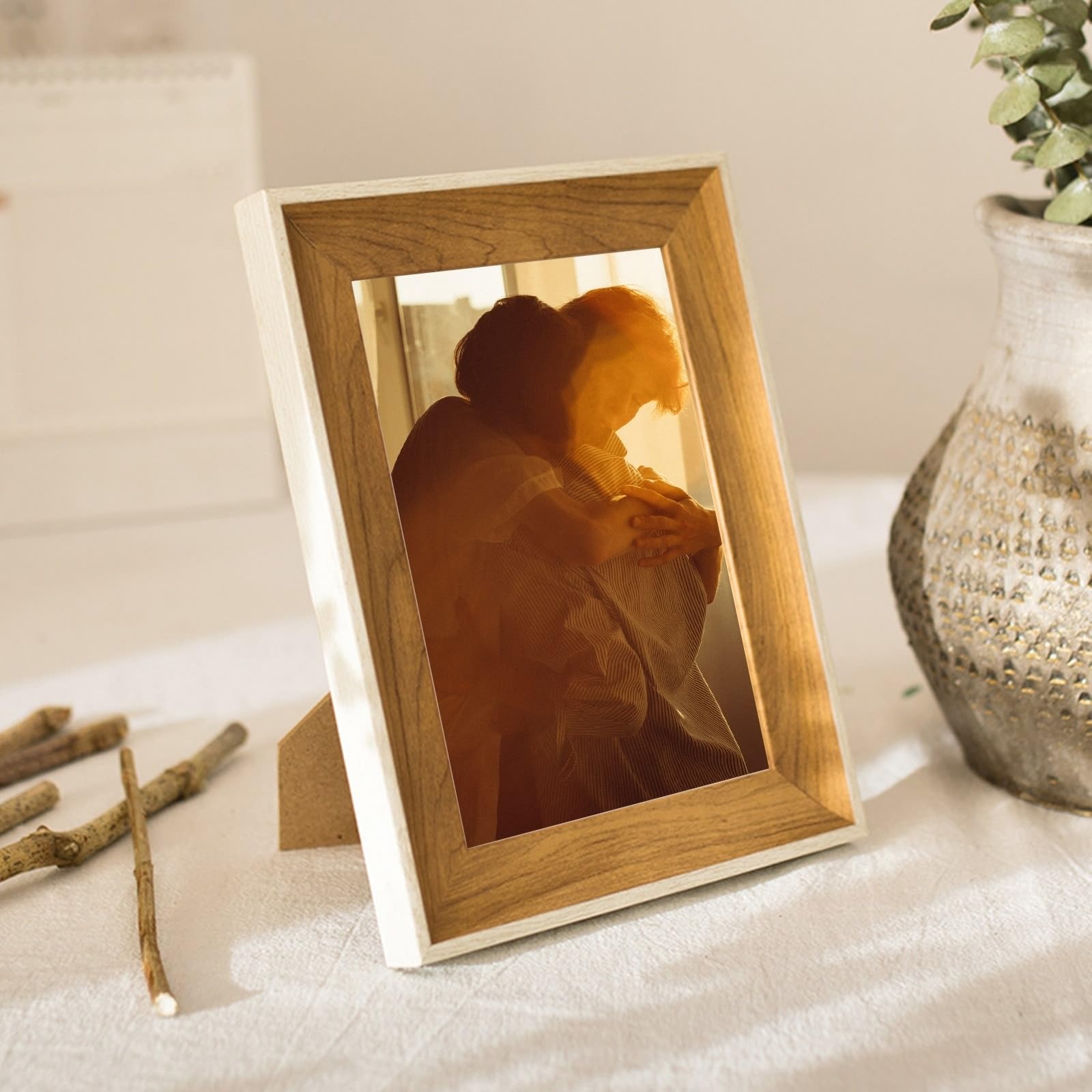 A4 Bilderrahmen MDF & Harz & Glas, Rechteck Walnuss Photo Frames 21.08X29.72cm Tischplatte Picture Frame für Fotos Horizontal & Vertikal Anzeige