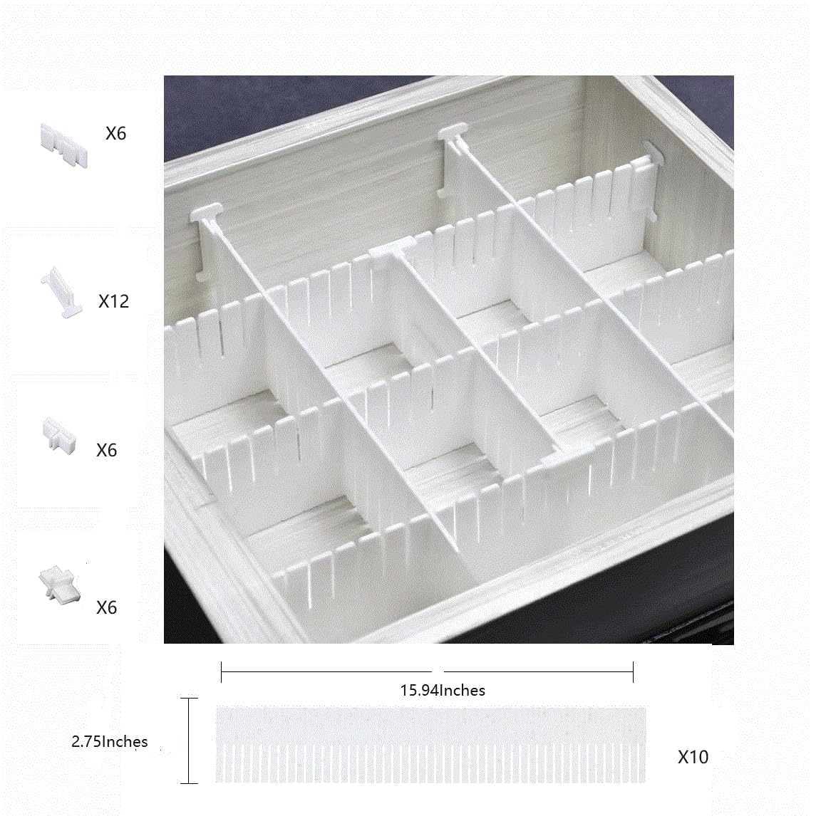 (Plastic Divider + Combination Accessories) Drawer Divider DIY Drawer Organizer No Cut Socks Medicine Cosmetics Small Items Underwear Tie Desktop Organizer (10 pcs 16x2.7 inches + 30 accessories)