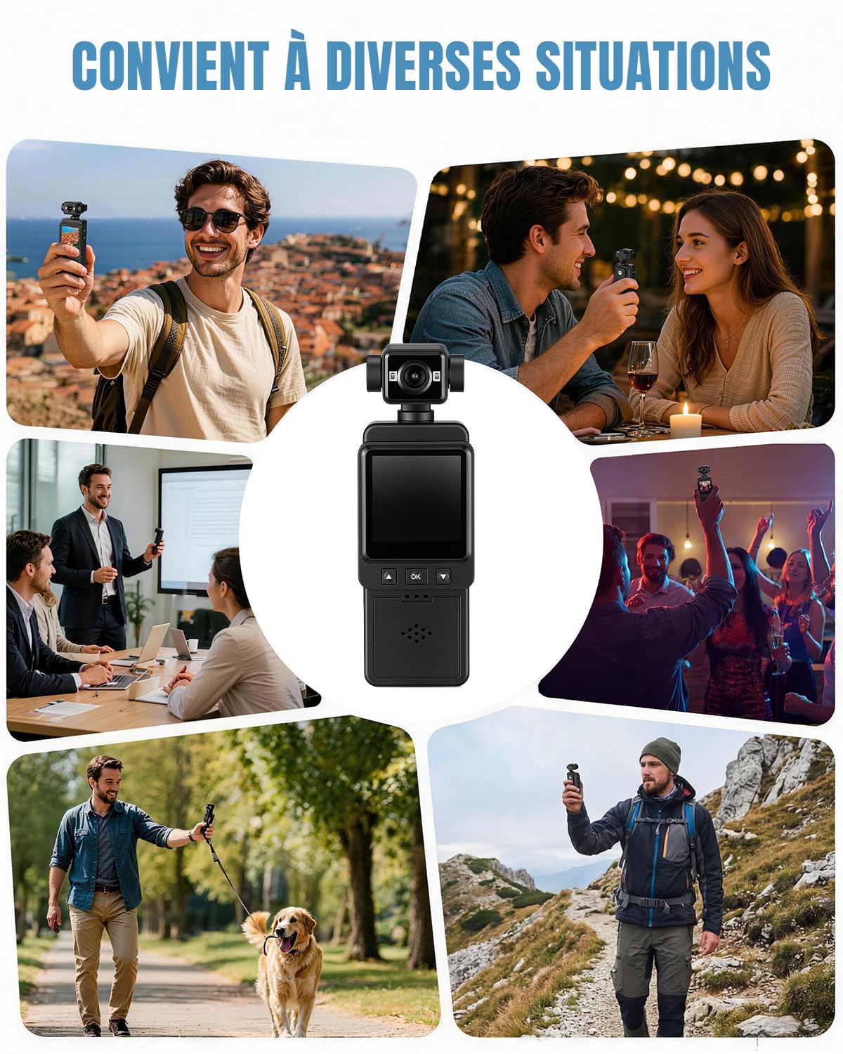 Caméra Corporelle 4K, Mini Caméra Sport avec Objectif Rotatif 270°, WiFi Portable Body Camera Pocket Vlog Camera de Corps pour Sport, Vélo, Voyage