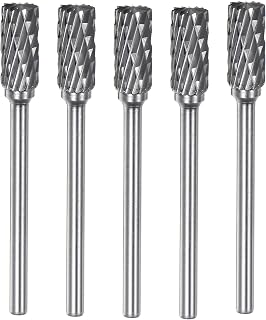 HARFINGTON 5pcs Carbide Rotary Burrs 1/8" (3mm) Shank 1/4" (6mm) Head Double Cut Cylindrical A Shape Die Grinder Bits Rasp Files for Metal Wood Plastic Polishing Engraving