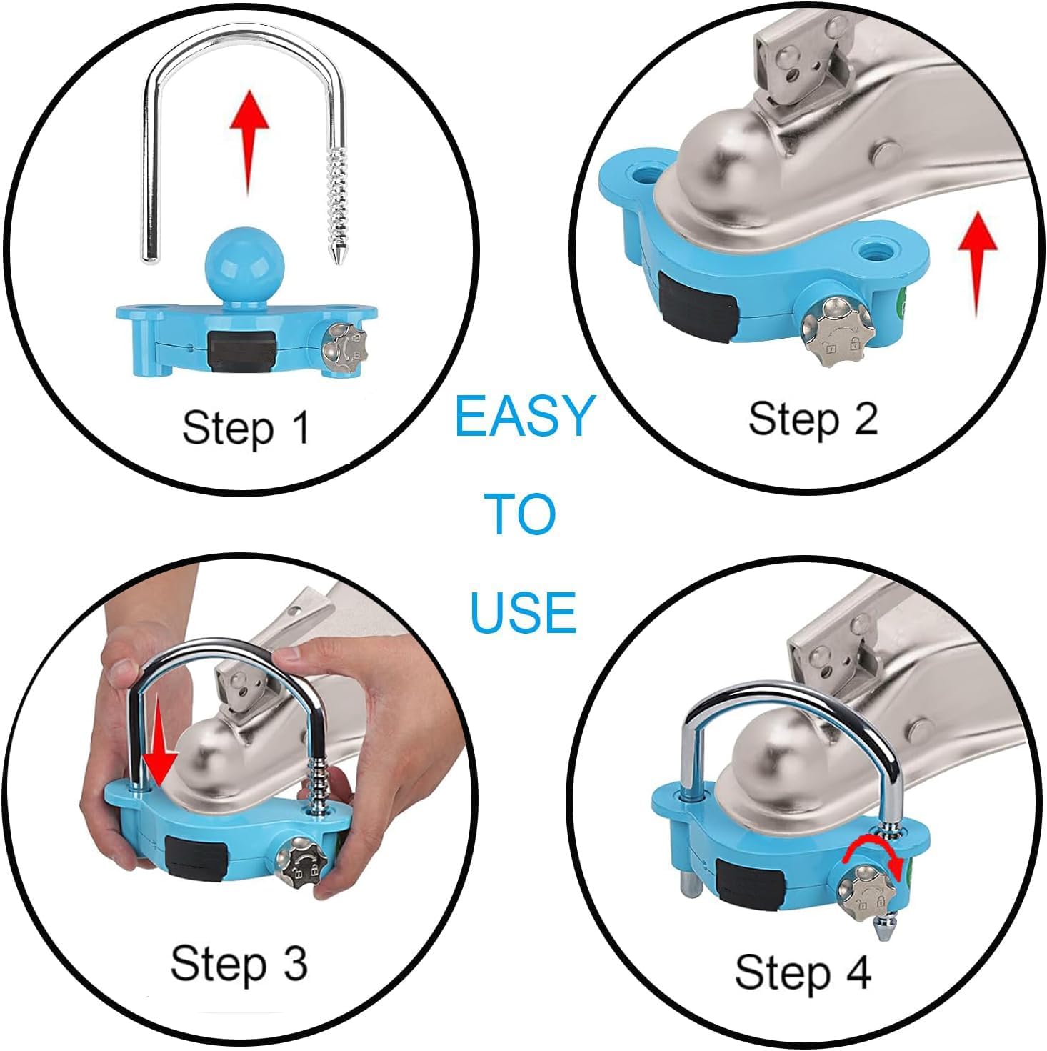 Blue Trailer Hitch Lock with Combination Lock, fit 1-7/8", 2", 2-5/16" Coupler, Camper Accessories, for Trailer Truck RV SUV Boat (Blue)