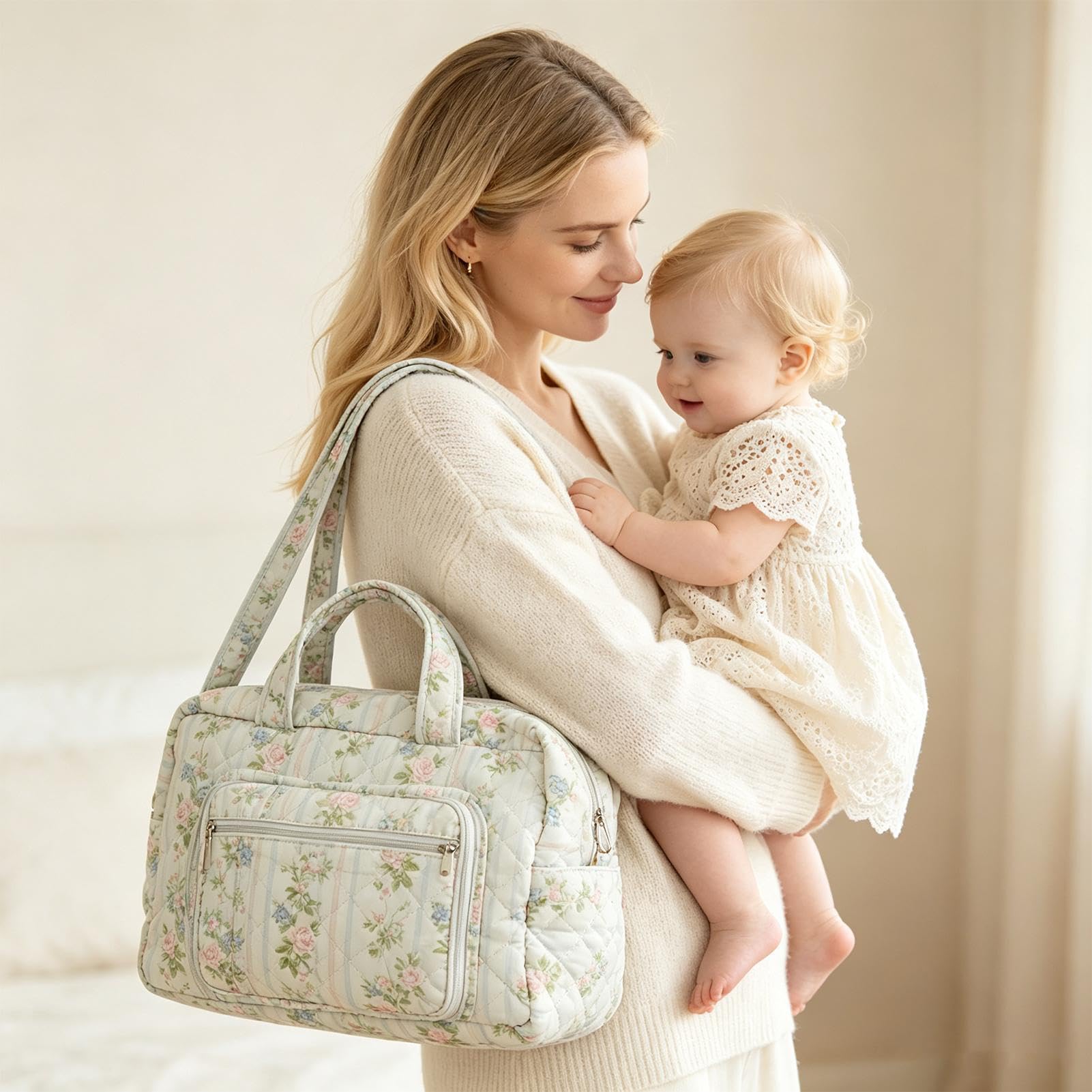 Borsa Porta Pannolini Carina Tote Trapuntata In Misto Cotone Con Organizer,