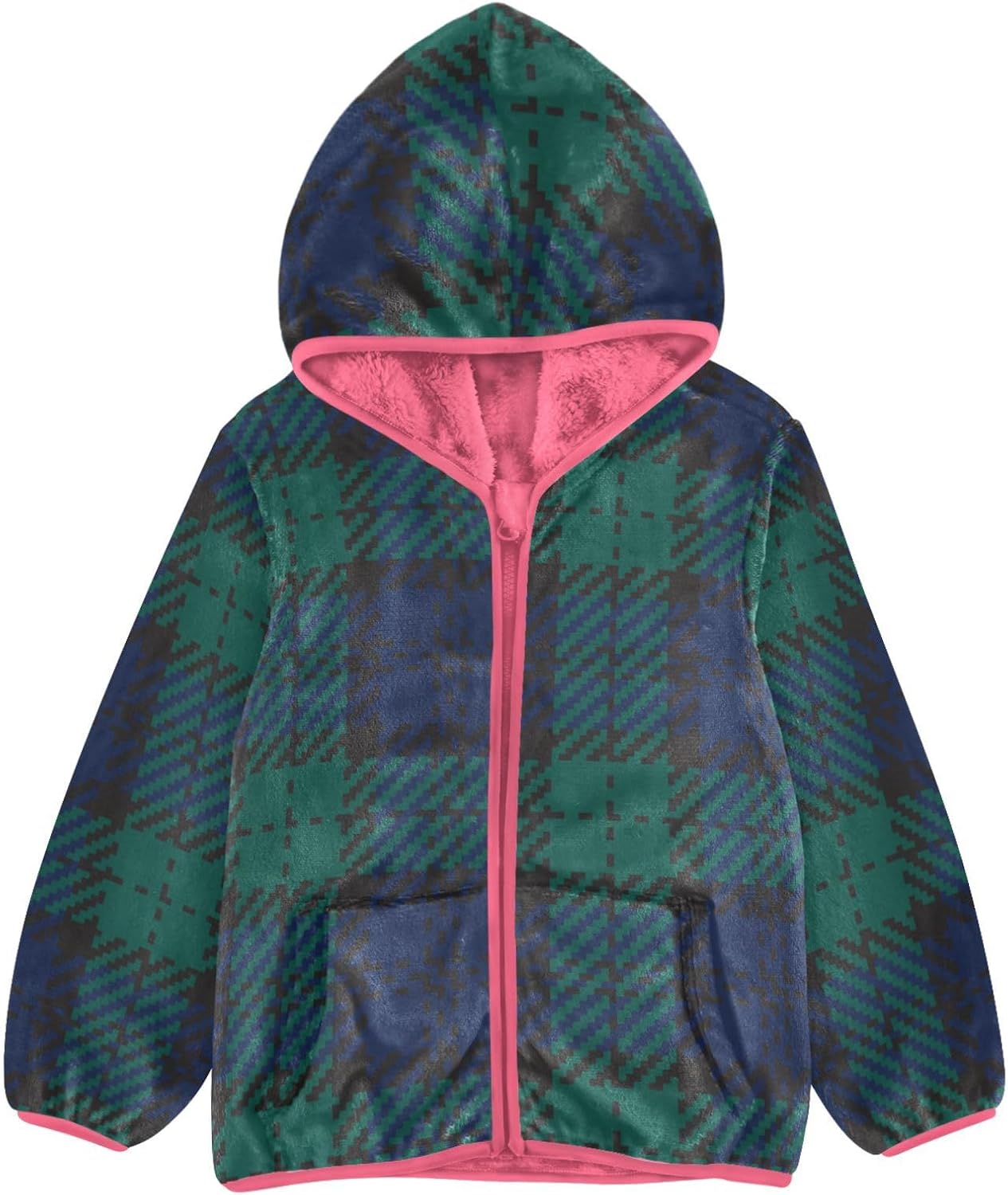 GuoChe Navy Blue Green Plaid Toddler Sherpa Jacket