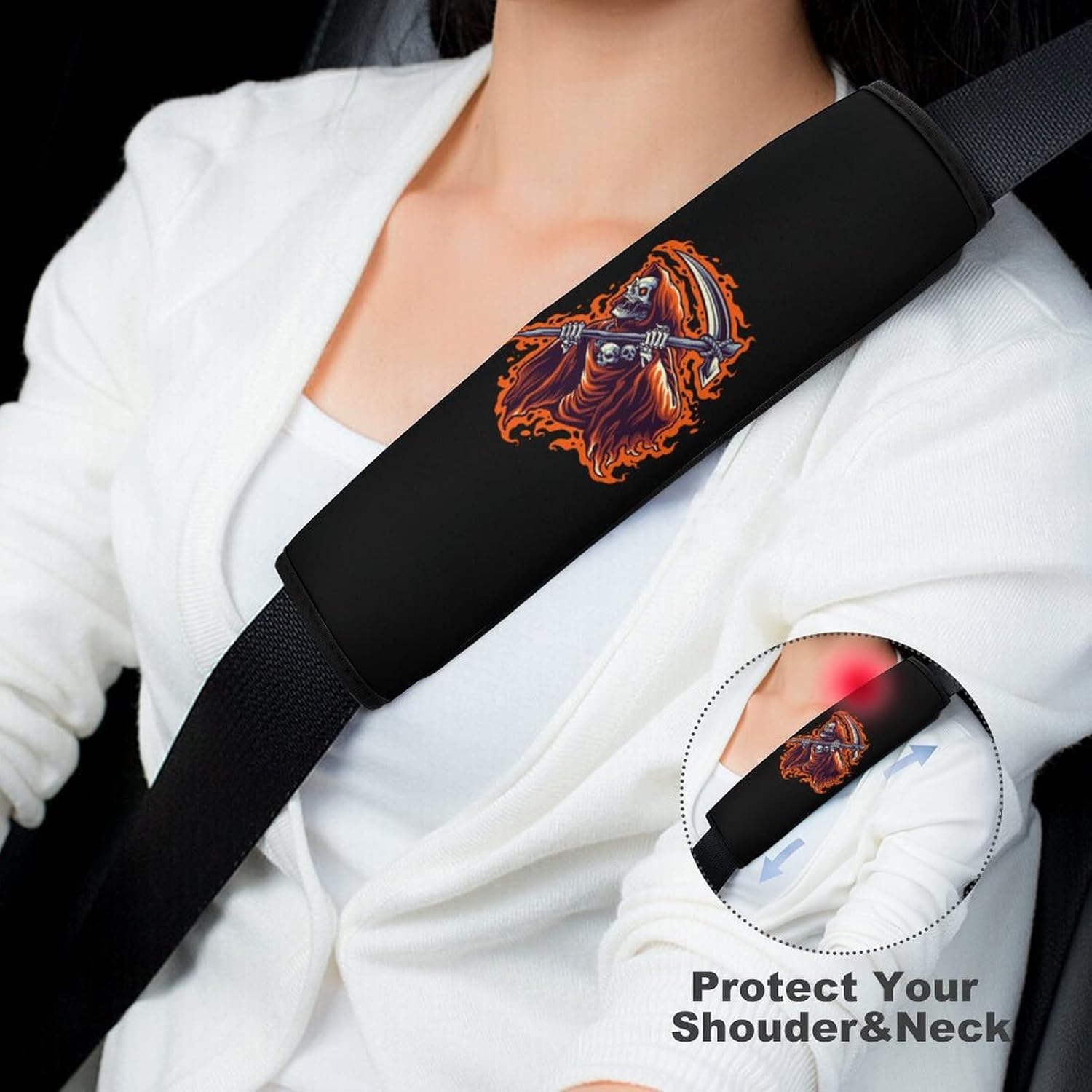 Grim Reaper Car Seat Belt Pad Cover Seat Belt Strap Shoulder Pad with Print Pattern Compatible with All Cars 1 Pcs/2 Pcs : Automotive