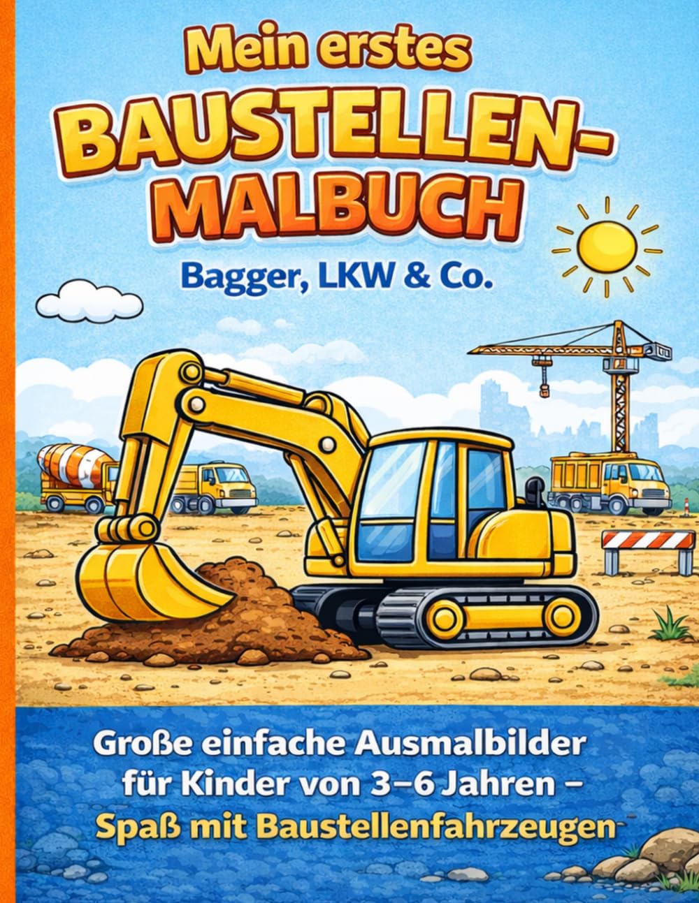 Mein erstes Baustellen-Malbuch – Bagger, LKW & Co.: Große einfache Ausmalbilder für Kinder von 3–6 Jahren – Spaß mit Baustellenfahrzeugen