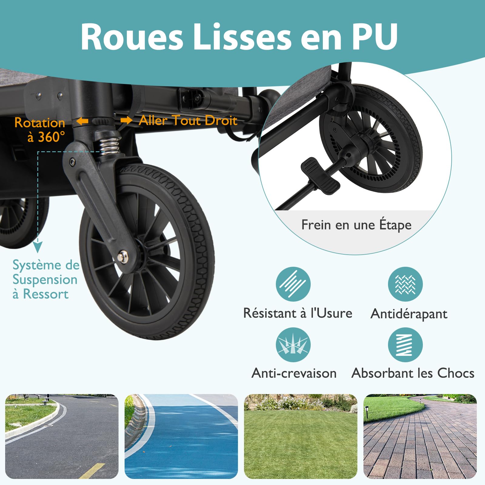 COSTWAY Poussette Tandem Double Pliable avec Auvent Amovible & Poignée Réglable, Chariot Enfant Transport avec Sac & Plateau-repas & Roue à Freins, Charge 25 kg Chacun pour 2 Bébés de 6 Mois+ (Gris)